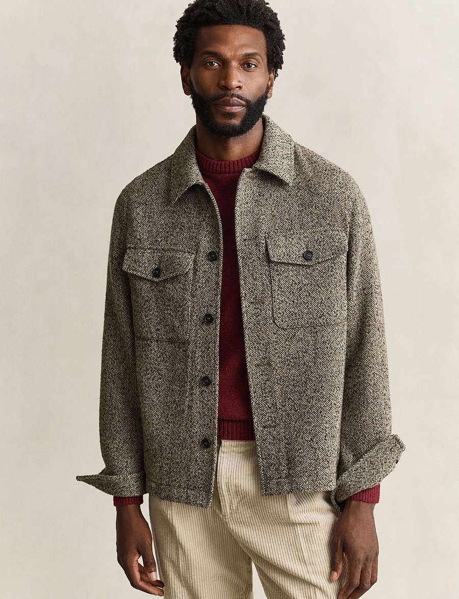 Gant - REG HERRINGBONE OVERSHIRT - black brown - 0