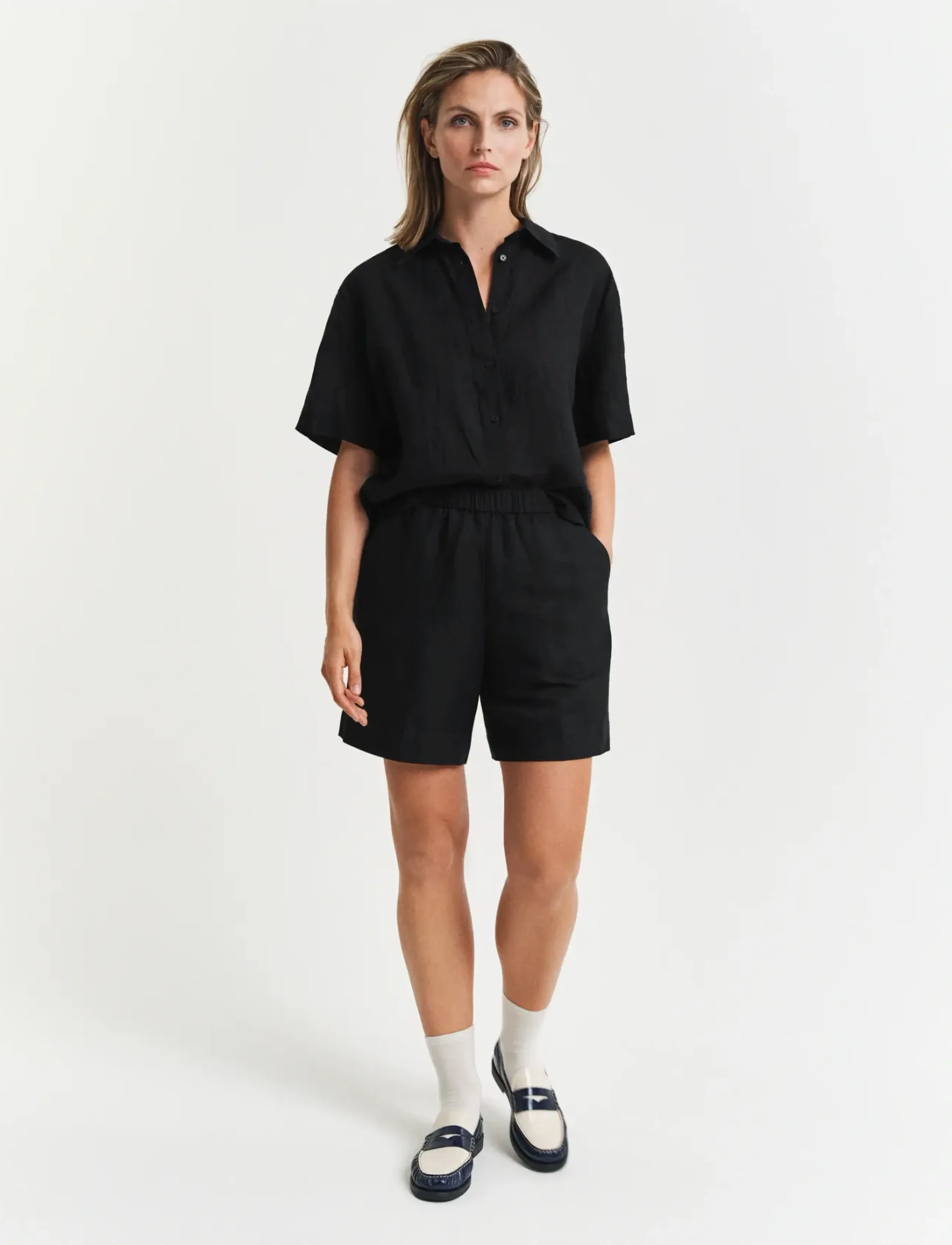 Gant - REL LINEN BLEND PULL ON SHORTS - linneshorts - black - 4