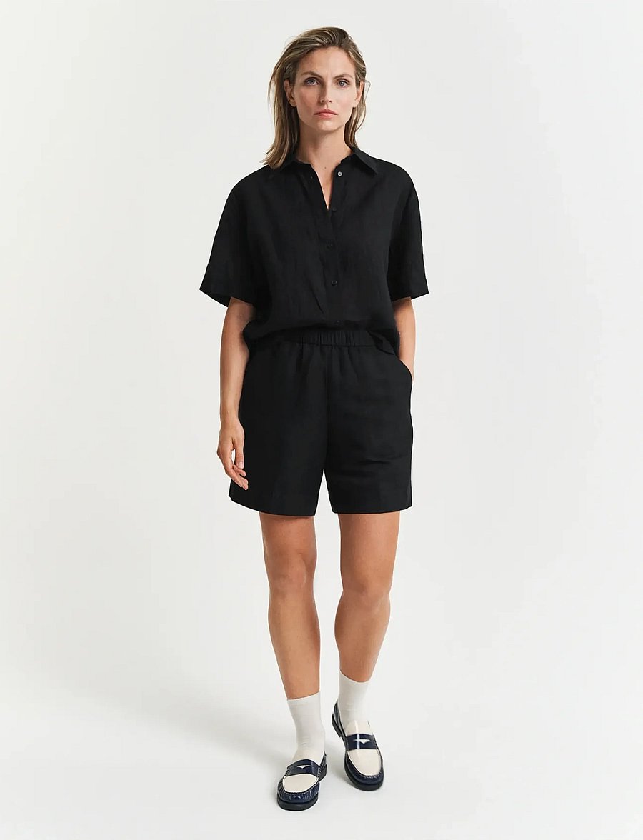 Gant - REL LINEN BLEND PULL ON SHORTS - leinen-shorts - black - 4