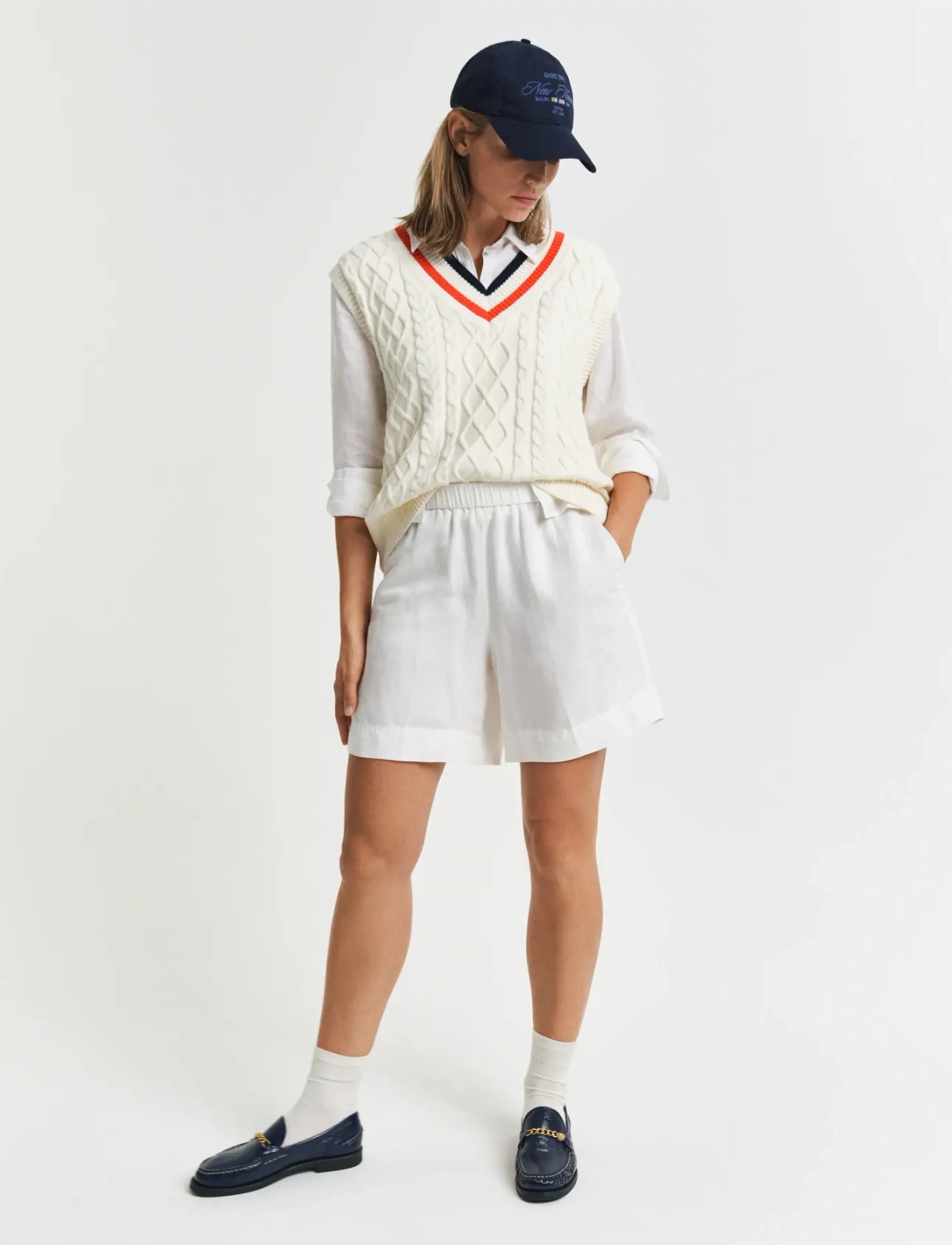 Gant - REL LINEN BLEND PULL ON SHORTS - hörstuttbuxur - eggshell - 4