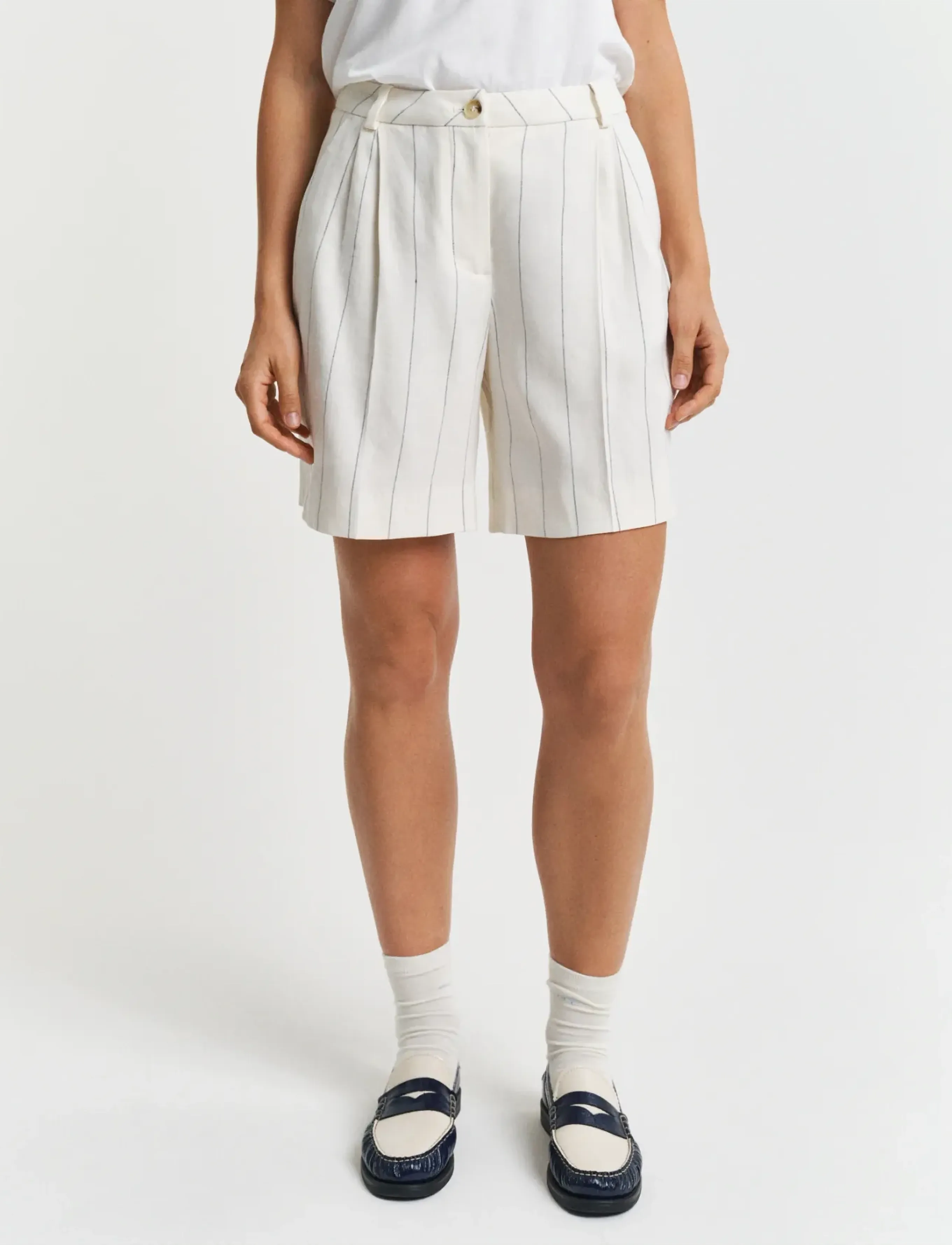 Gant Pinstripe Linen Shorts, 38, Weiß - Paper Bag Frauen