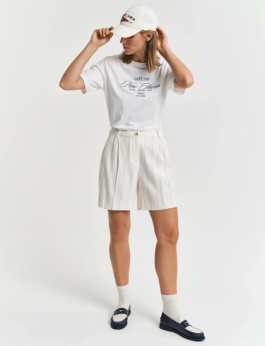 Gant - PINSTRIPE LINEN SHORTS - linen shorts - eggshell - 4