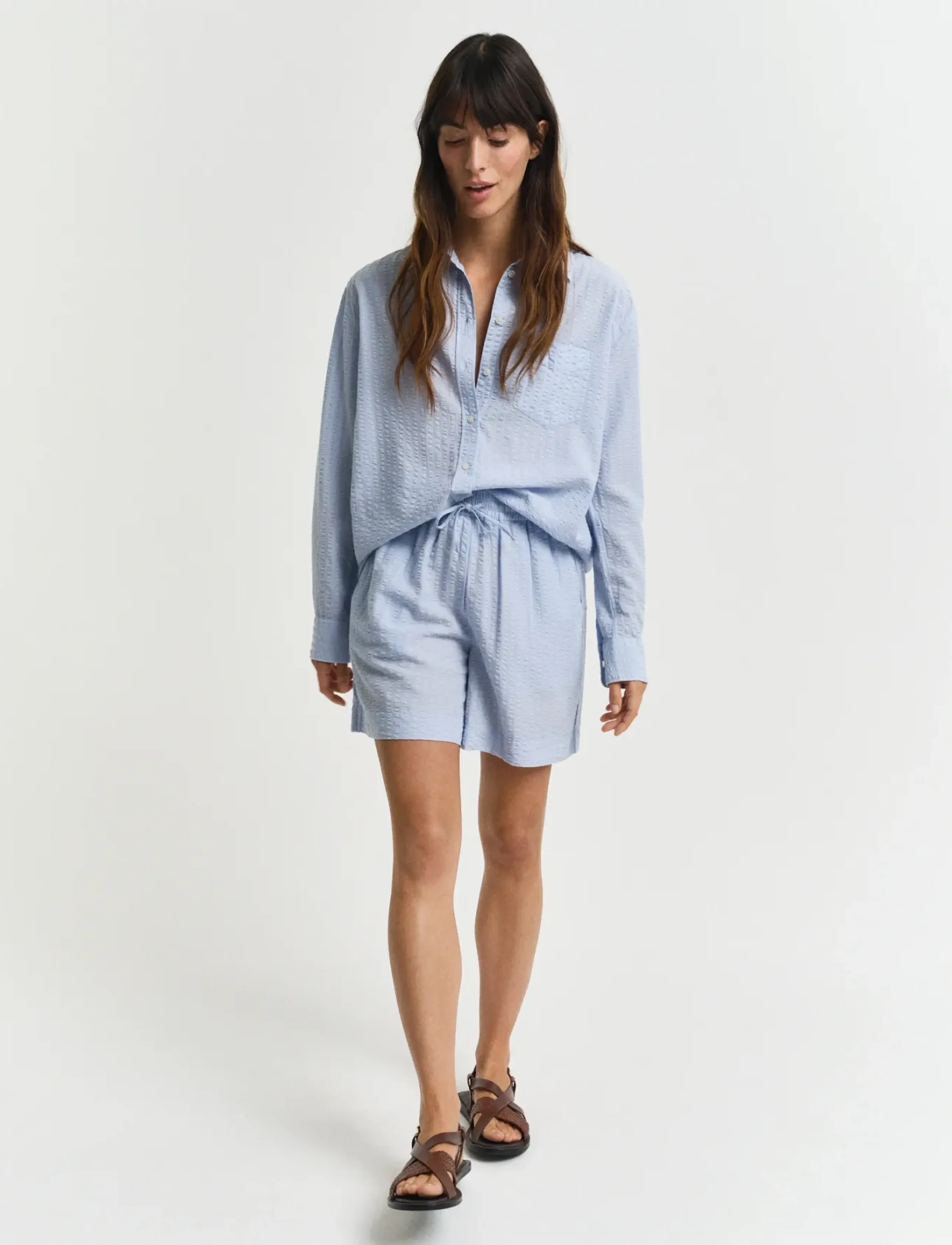Gant Tonal Striped Seersucker Shorts, 42, Blue, Shorts > Afslappede Shorts, Dame