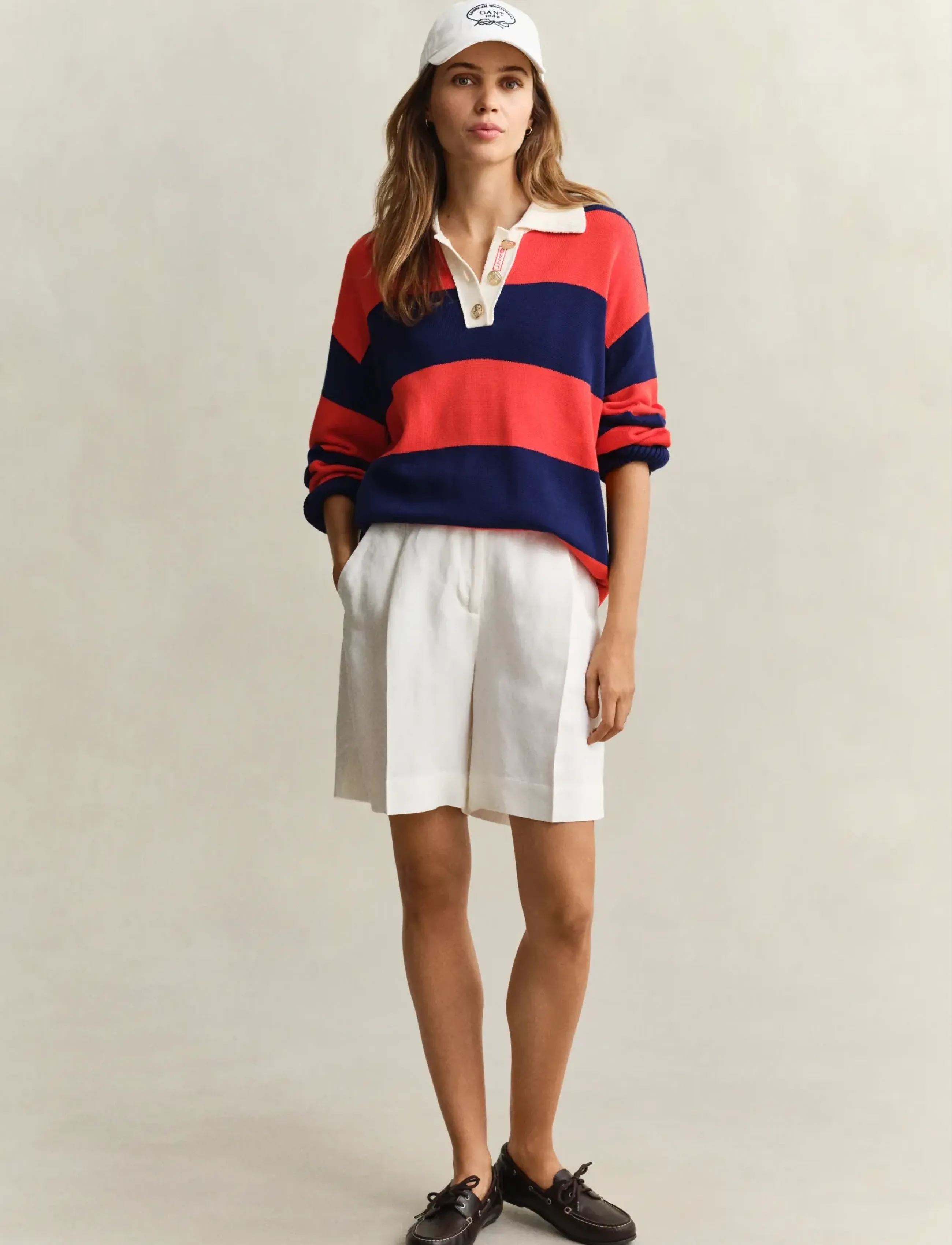 Gant Tailored Linen Blend Shorts, 44, White, Shorts > Chino-Shorts, Dame