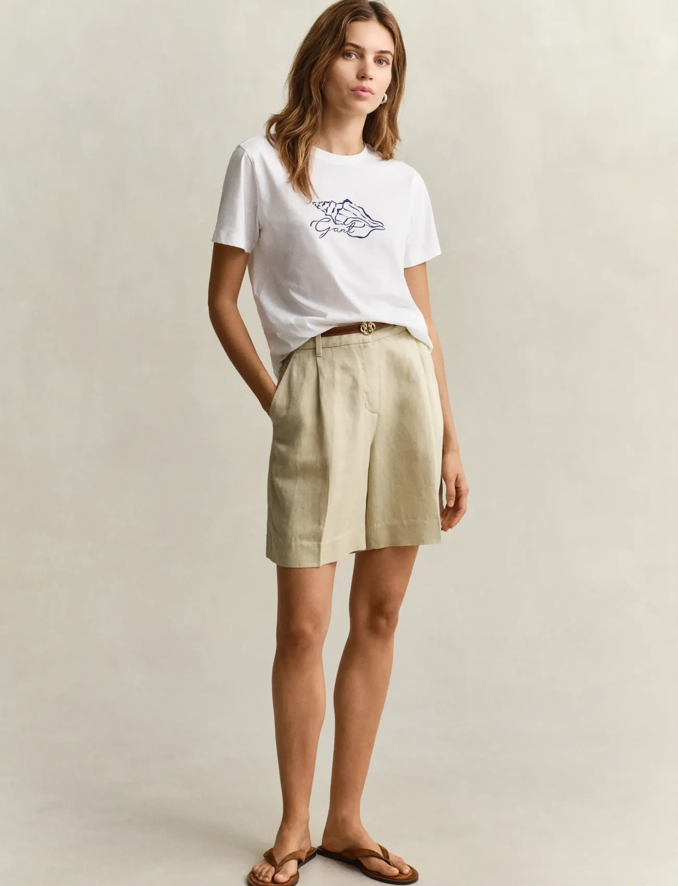 Gant Tailored Linen Blend Shorts, 34, Beige, Shorts > Chino-Shorts, Dame