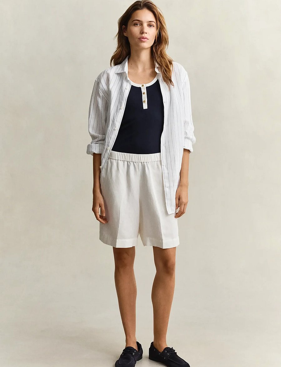 Gant - LINEN BLEND PULL ON SHORTS - linased lühikesed püksid - eggshell - 4