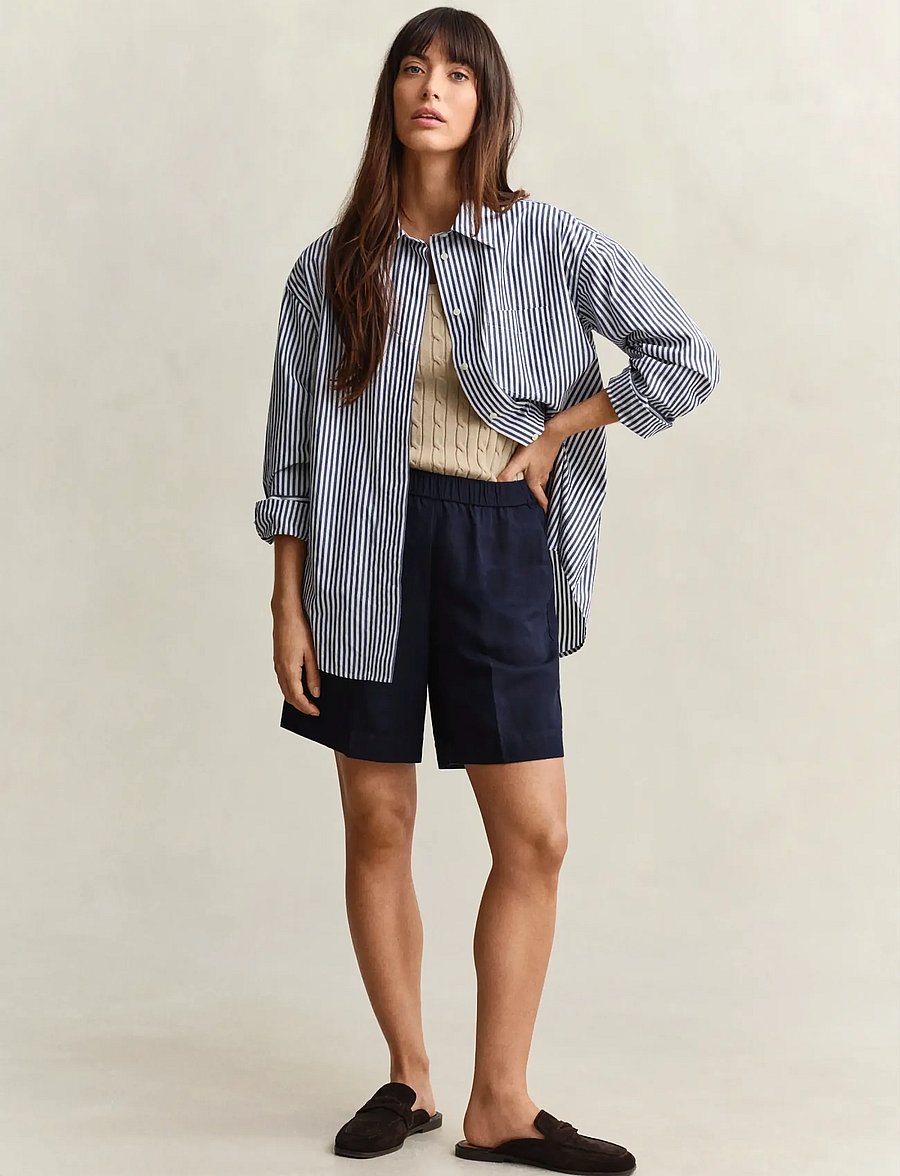 Gant - LINEN BLEND PULL ON SHORTS - linased lühikesed püksid - evening blue - 4