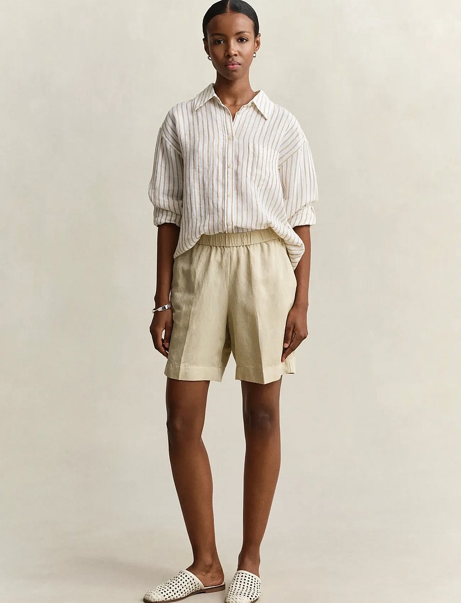 Gant - LINEN BLEND PULL ON SHORTS - linen shorts - oat beige - 0