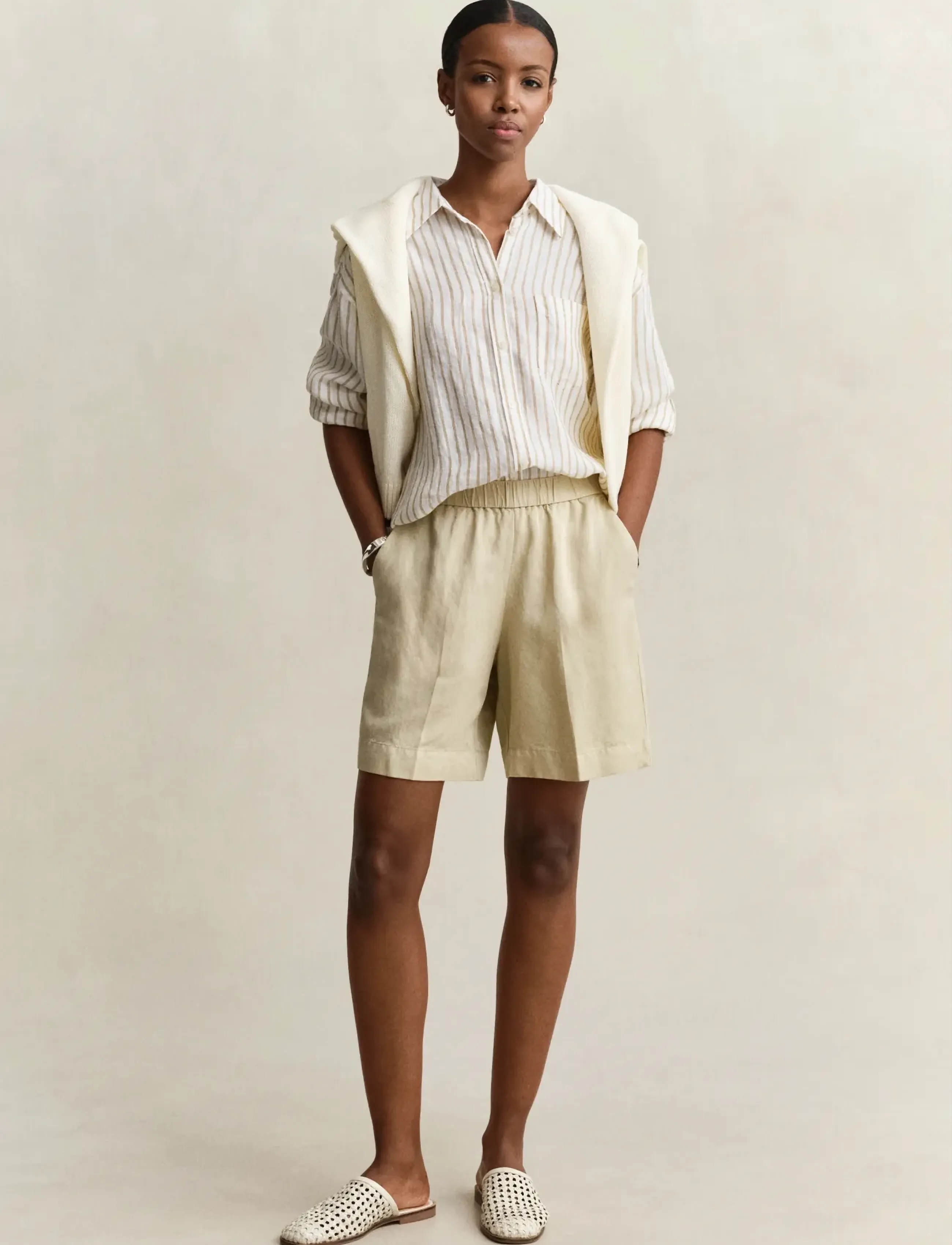 Gant - LINEN BLEND PULL ON SHORTS - linneshorts - oat beige - 4