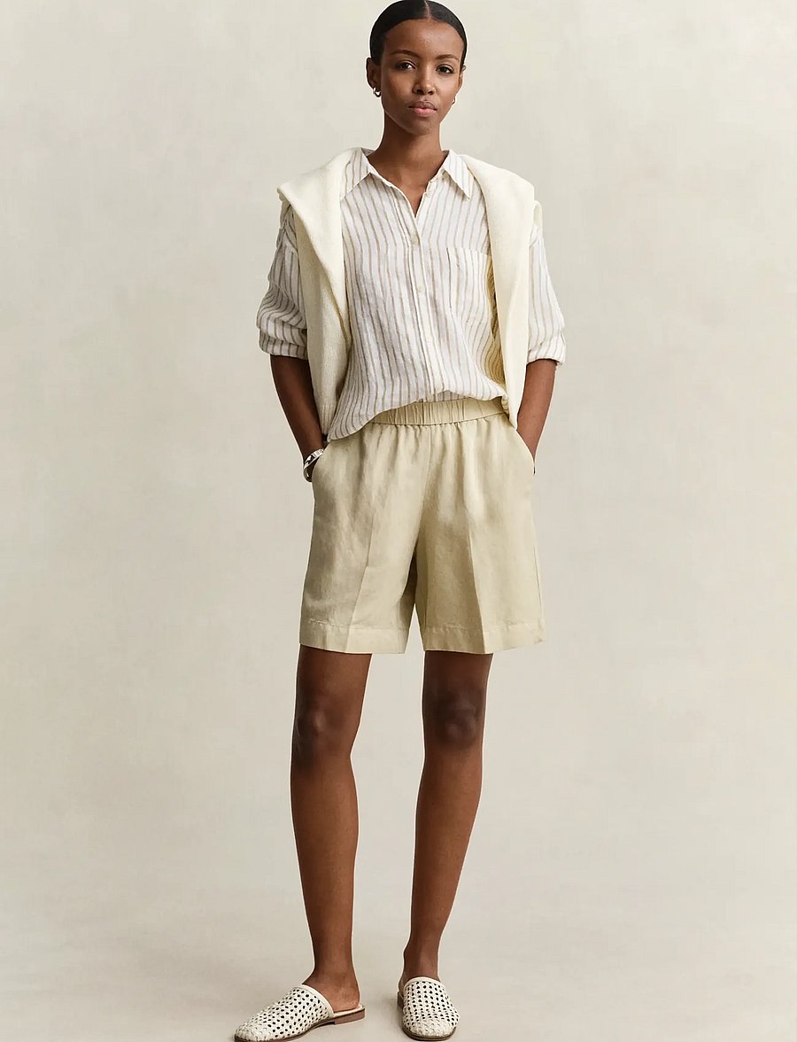 Gant - LINEN BLEND PULL ON SHORTS - linen shorts - oat beige - 4
