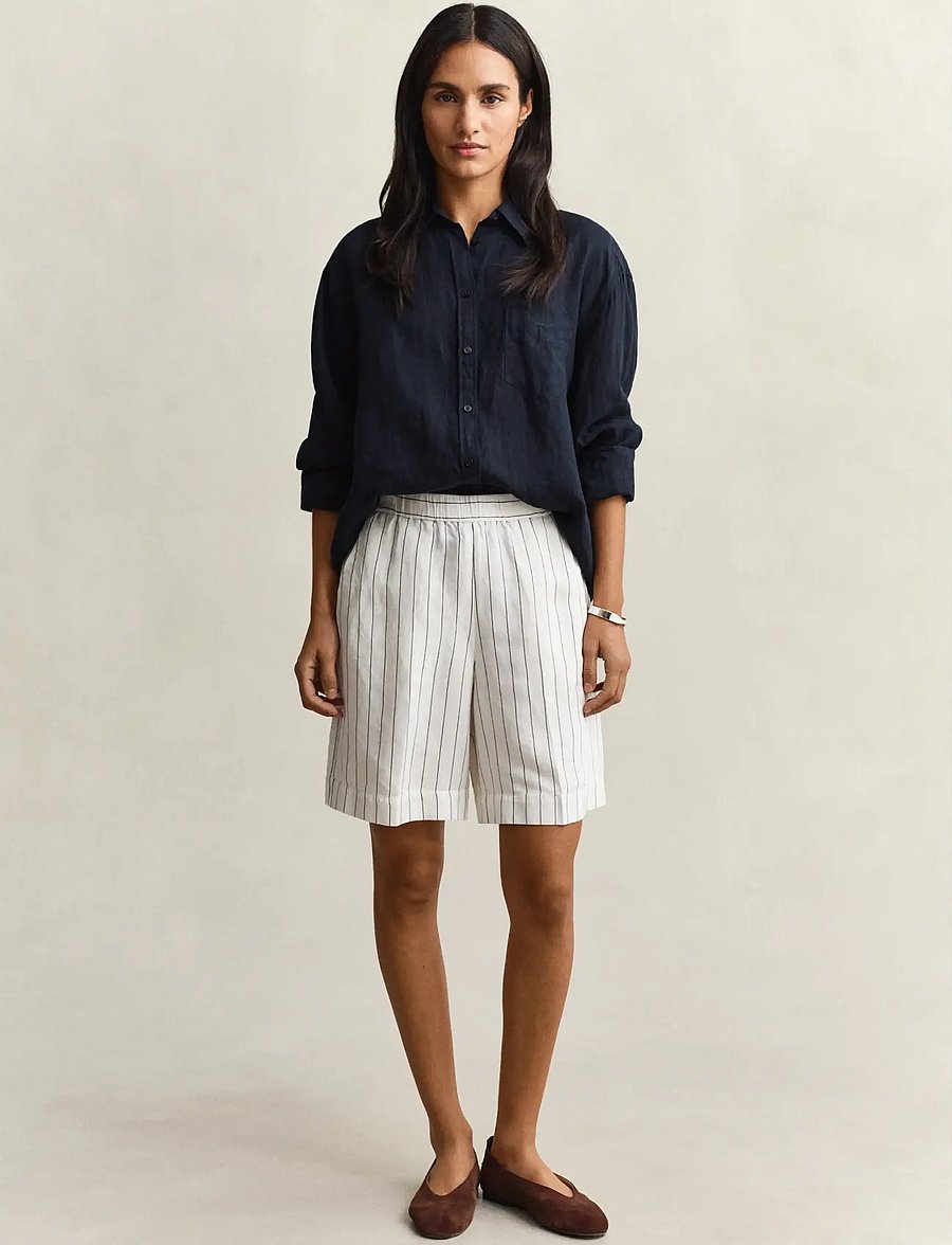 Gant - STRIPED LINEN BLEND PULL ON SHORTS - linased lühikesed püksid - eggshell - 0