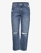 D1. CAMIE CROPPED RIPPED JEANS - MID BLUE BROKEN IN