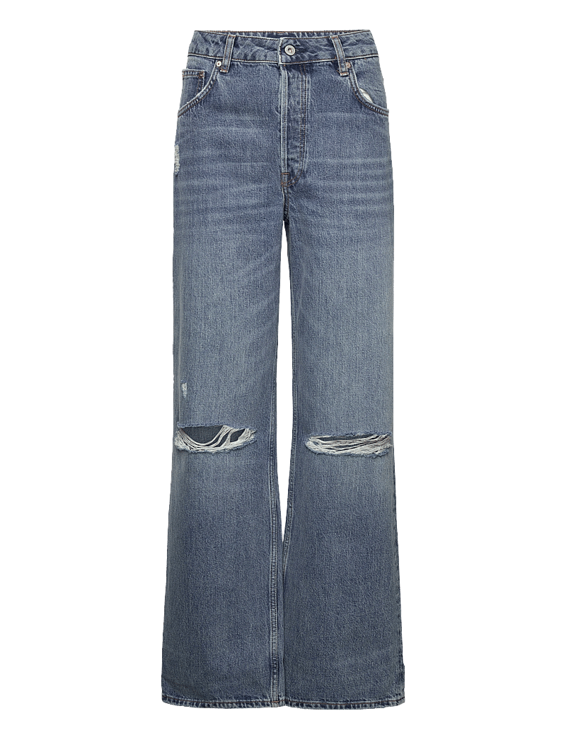 GANT - D2. HW RELAXED STRAIGHT RIP JEANS - hosen mit weitem bein - mid blue vintage - 0