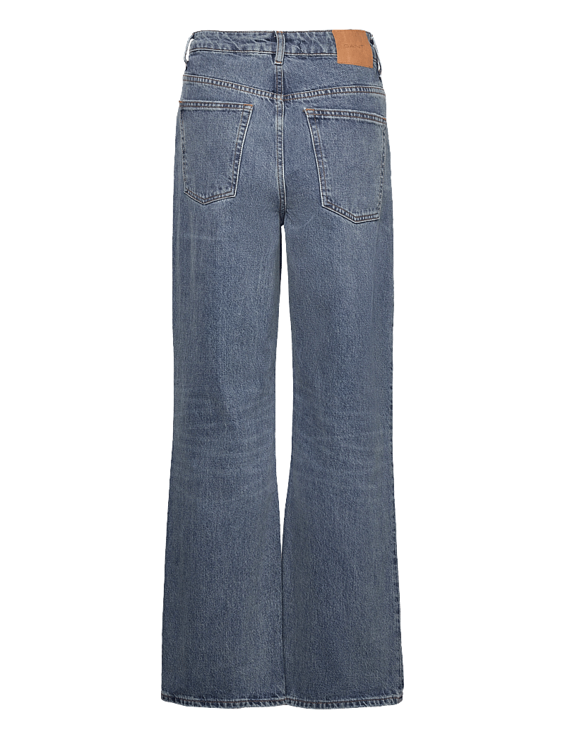 GANT - D2. HW RELAXED STRAIGHT RIP JEANS - hosen mit weitem bein - mid blue vintage - 1
