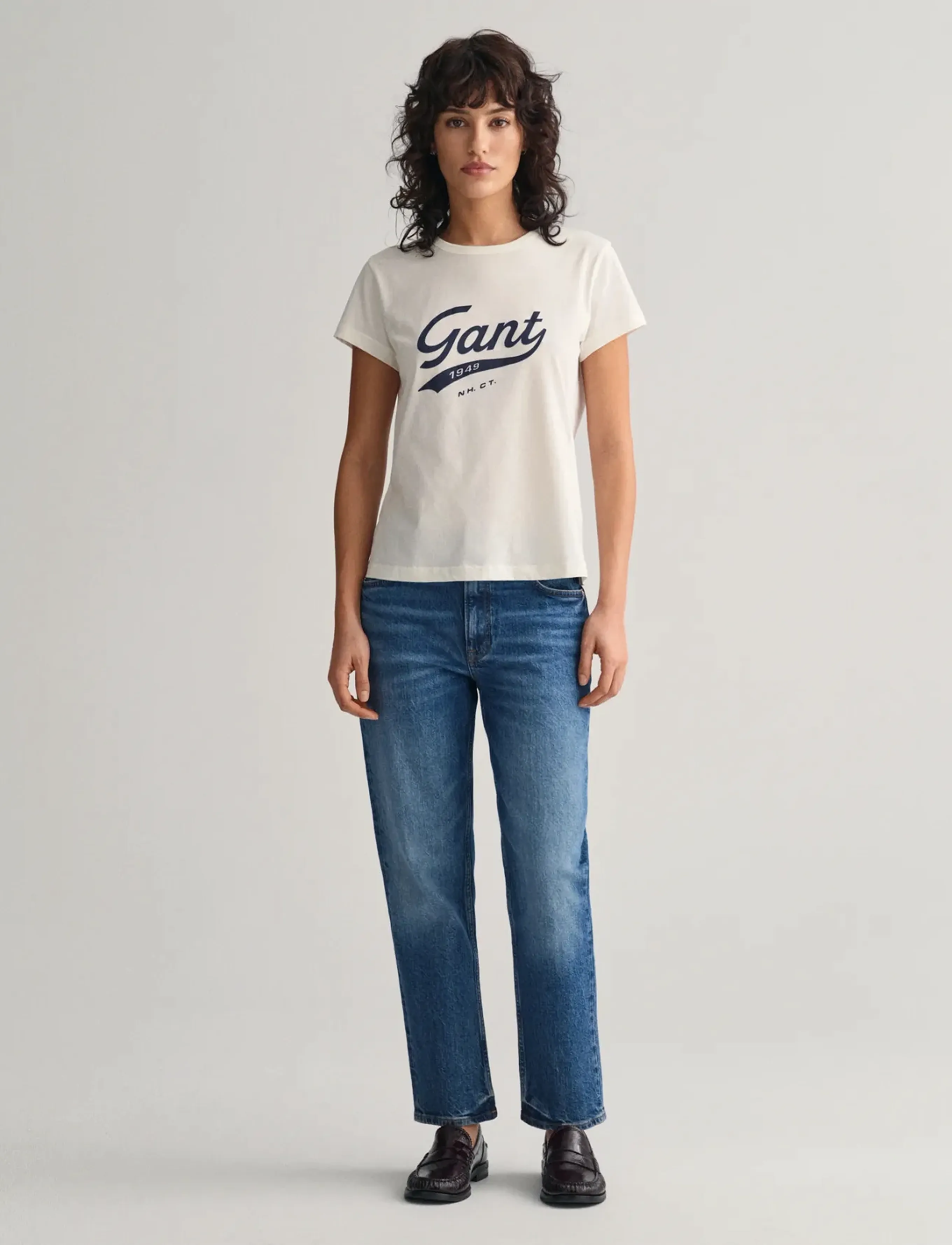 Gant STRAIGHT CROPPED JEANS - Transitional Layering - MID BLUE BROKEN IN / blue