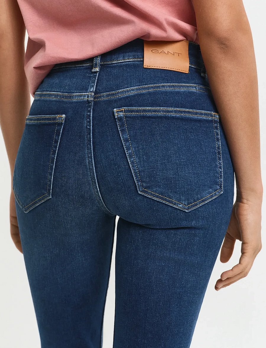 Gant - CROPPED SLIM STRETCH JEANS - slim fit -farkut - dark blue broken in - 4