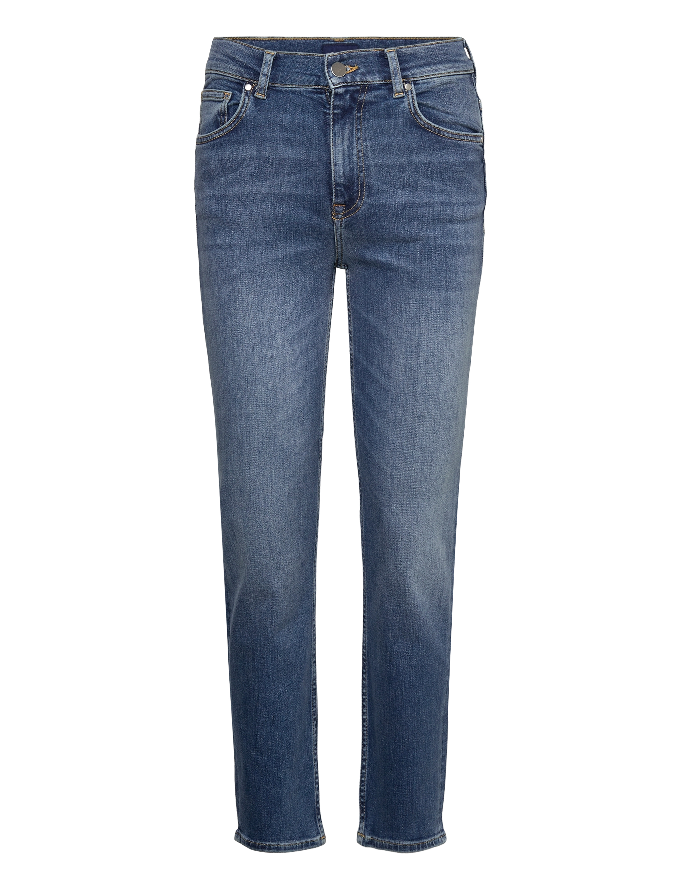 CROPPED SLIM STRETCH JEANS - MID BLUE WORN IN