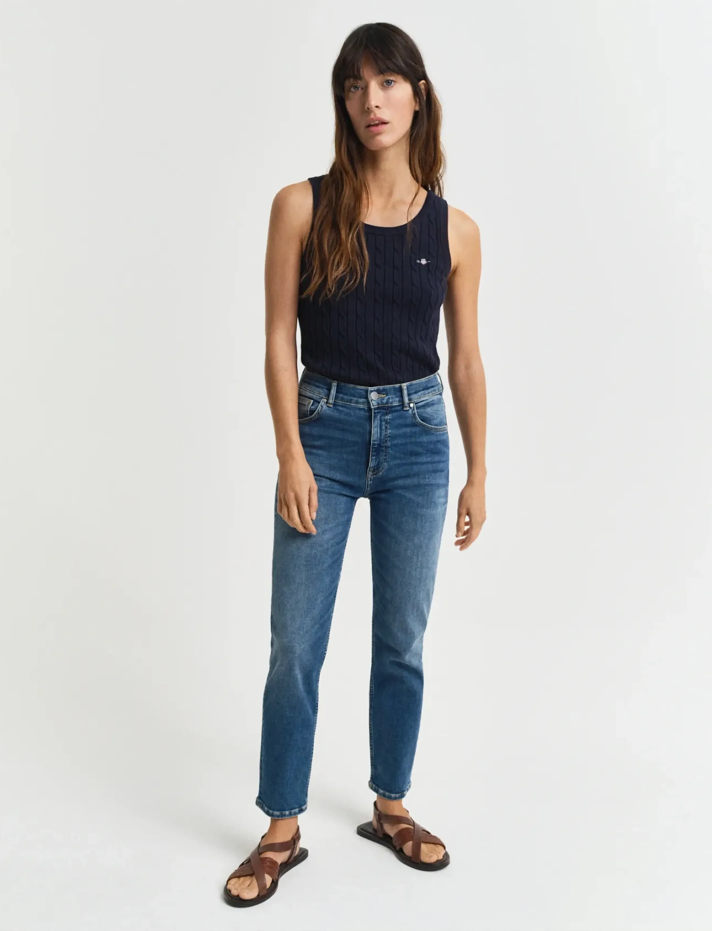 GANT CROPPED SLIM STRETCH JEANS - Džinsi - MID BLUE WORN IN / blue