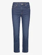 STRAIGHT CROPPED STRIPED JEANS - MID BLUE