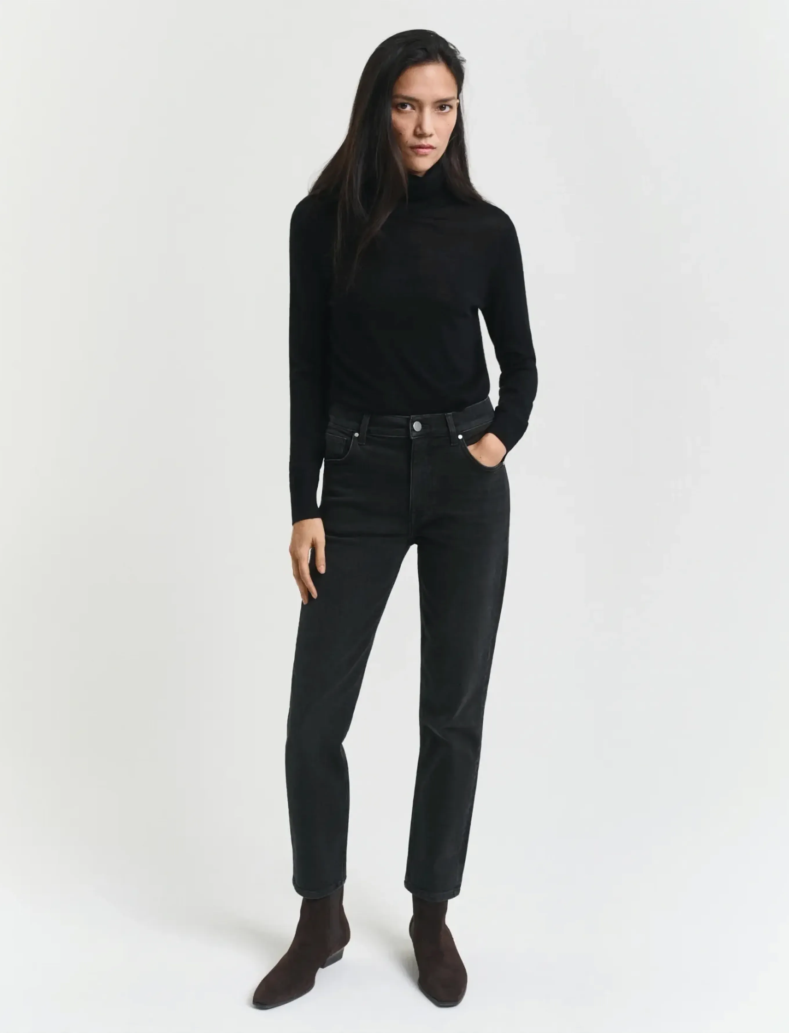 GANT CROPPED SLIM STRETCH JEANS - Jeans - BLACK WORN IN / black