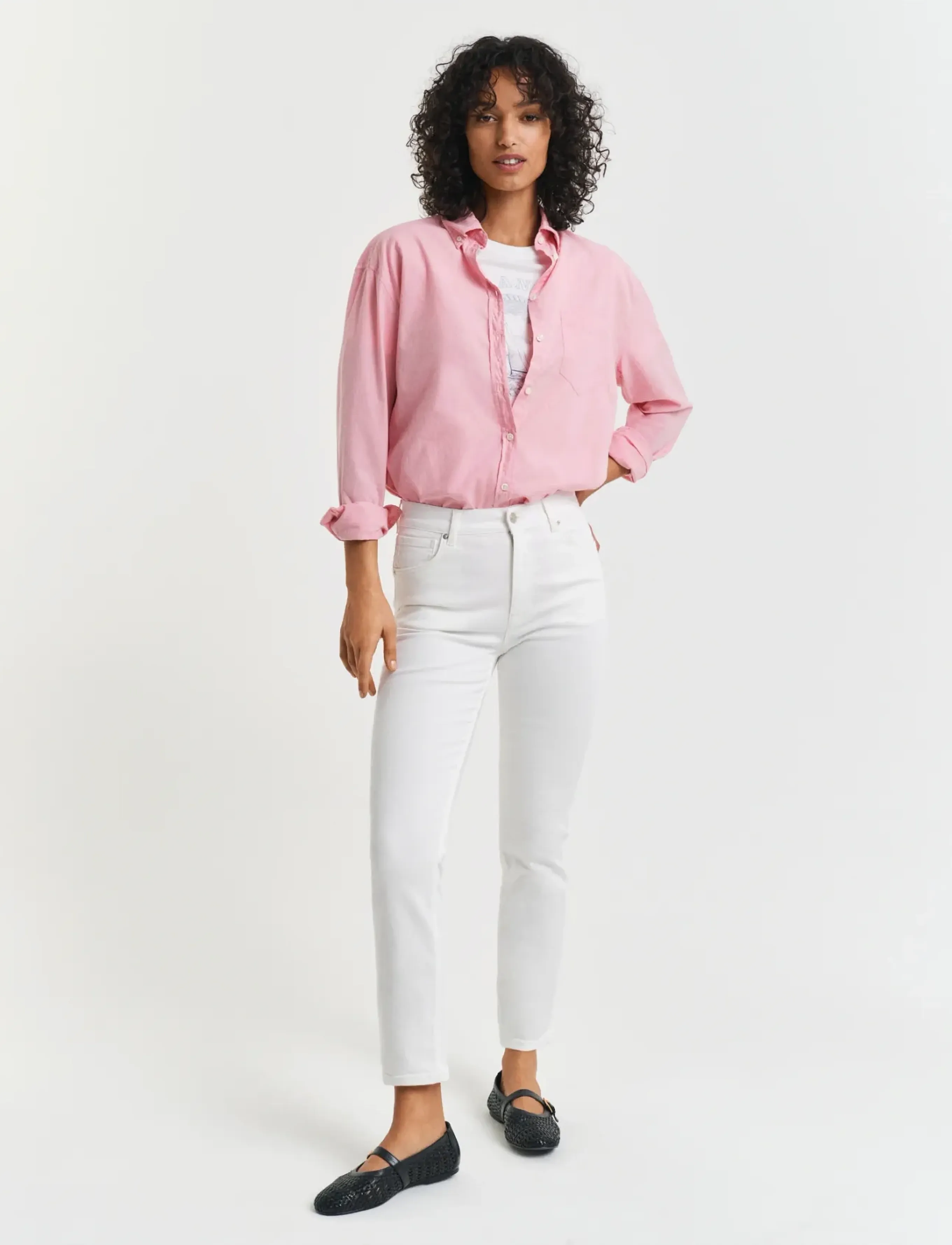 Gant Slim Cropped White Jeans, Kvinder, Højtaljede Slim Cropped Jeans, Cream, Str: 27
