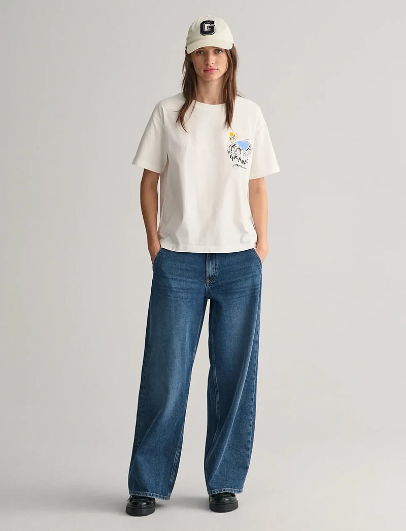Gant - LOW WIDE LEG JEANS - brede jeans - mid blue vintage - 0