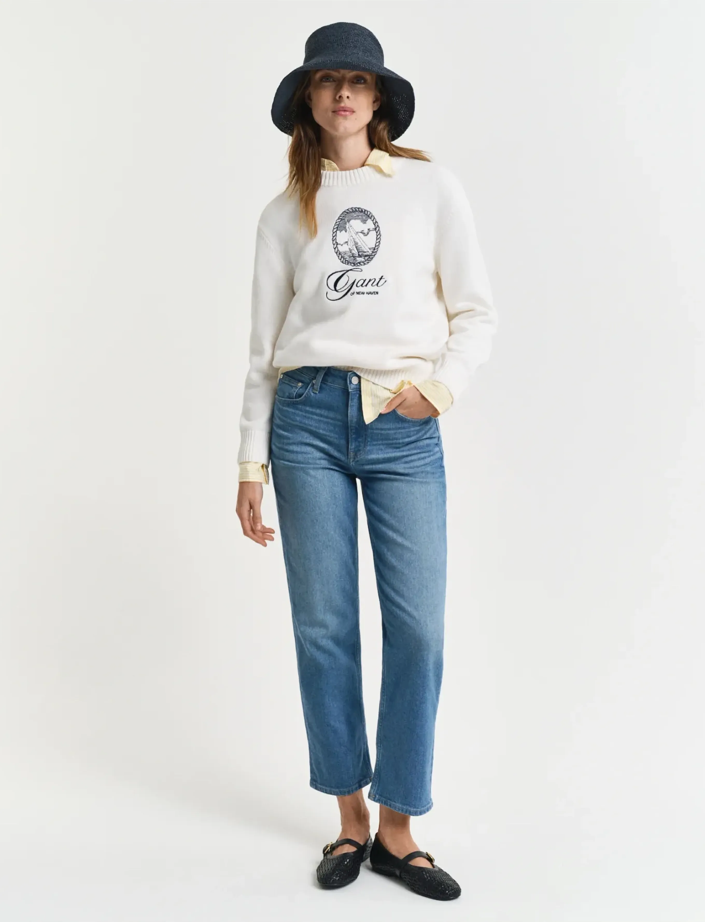 GANT CROPPED STRAIGHT JEANS - Raka jeans - DARK BLUE VINTAGE / blue