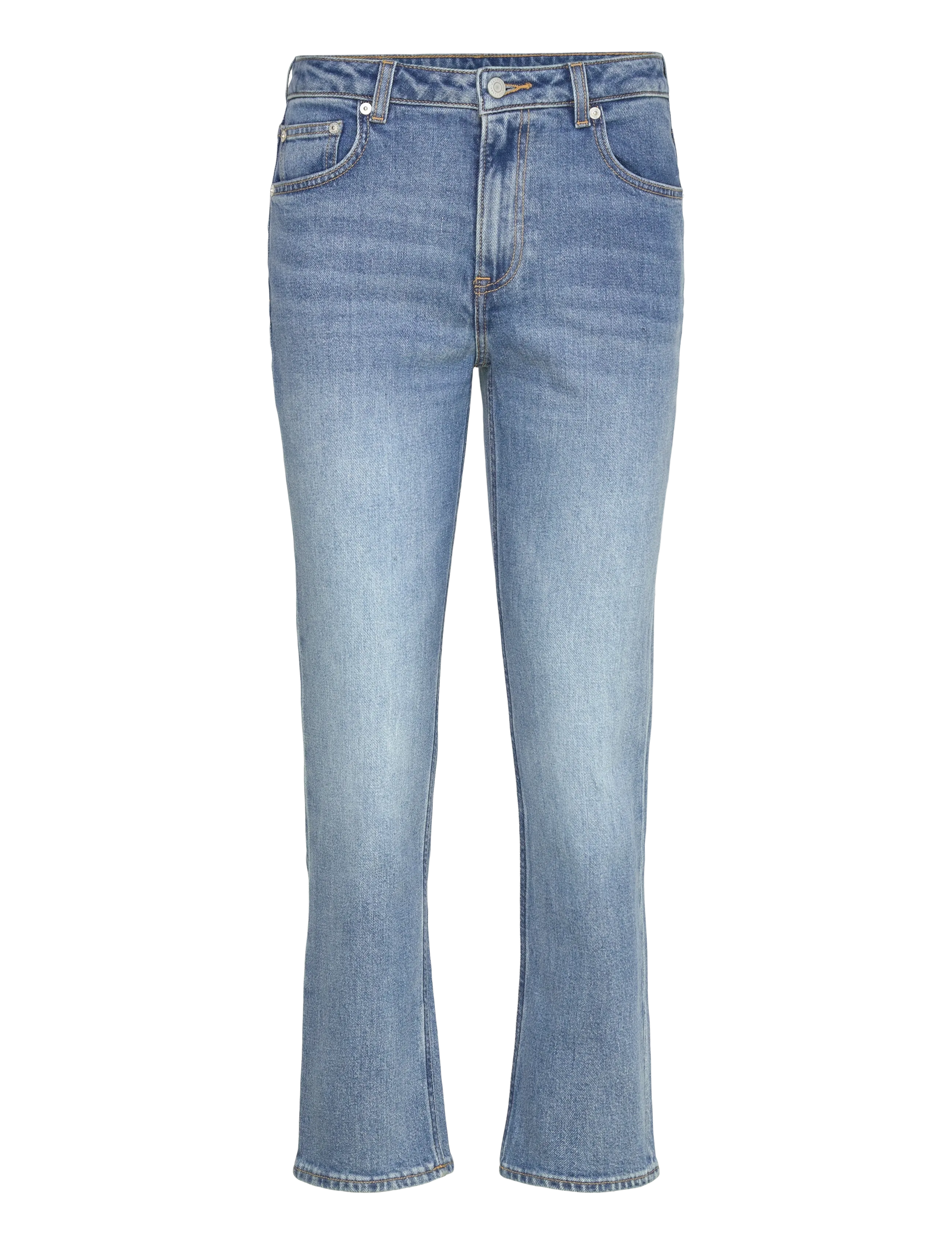 CROPPED STRAIGHT STRETCH JEANS - SEMI LIGHT BLUE BROKEN IN