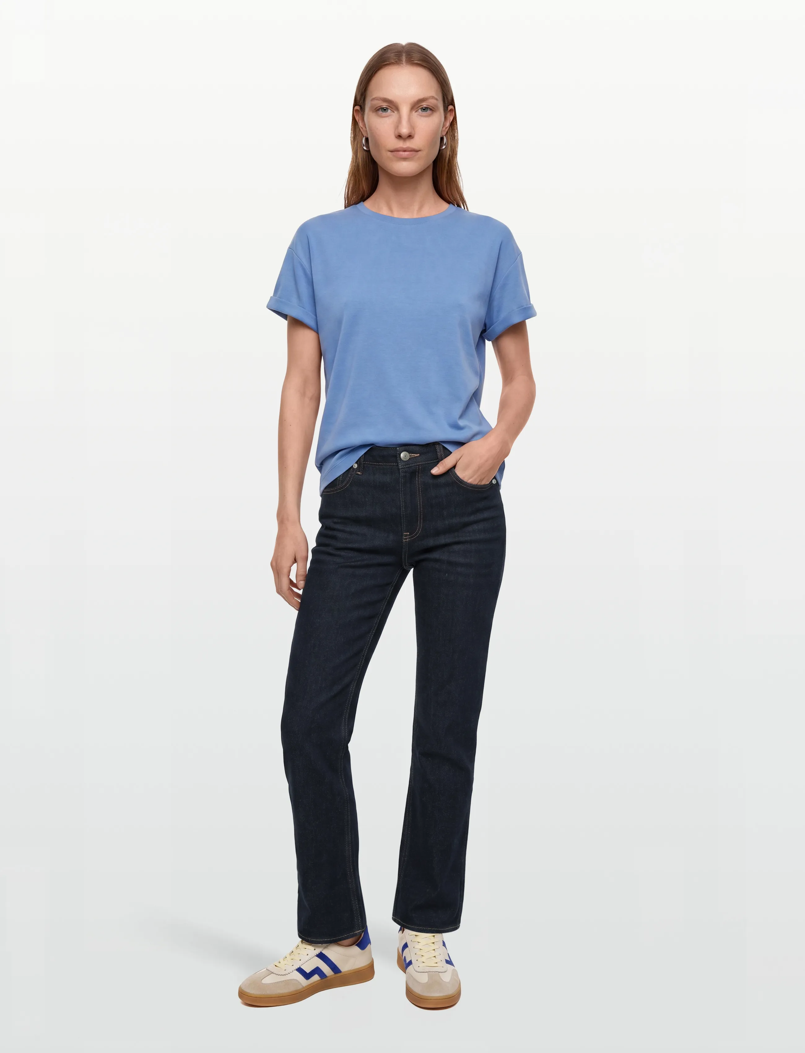 Gant Straight Cropped Jeans, Kvinder, Korte Lige Stretch Jeans, Navy, Str: 26