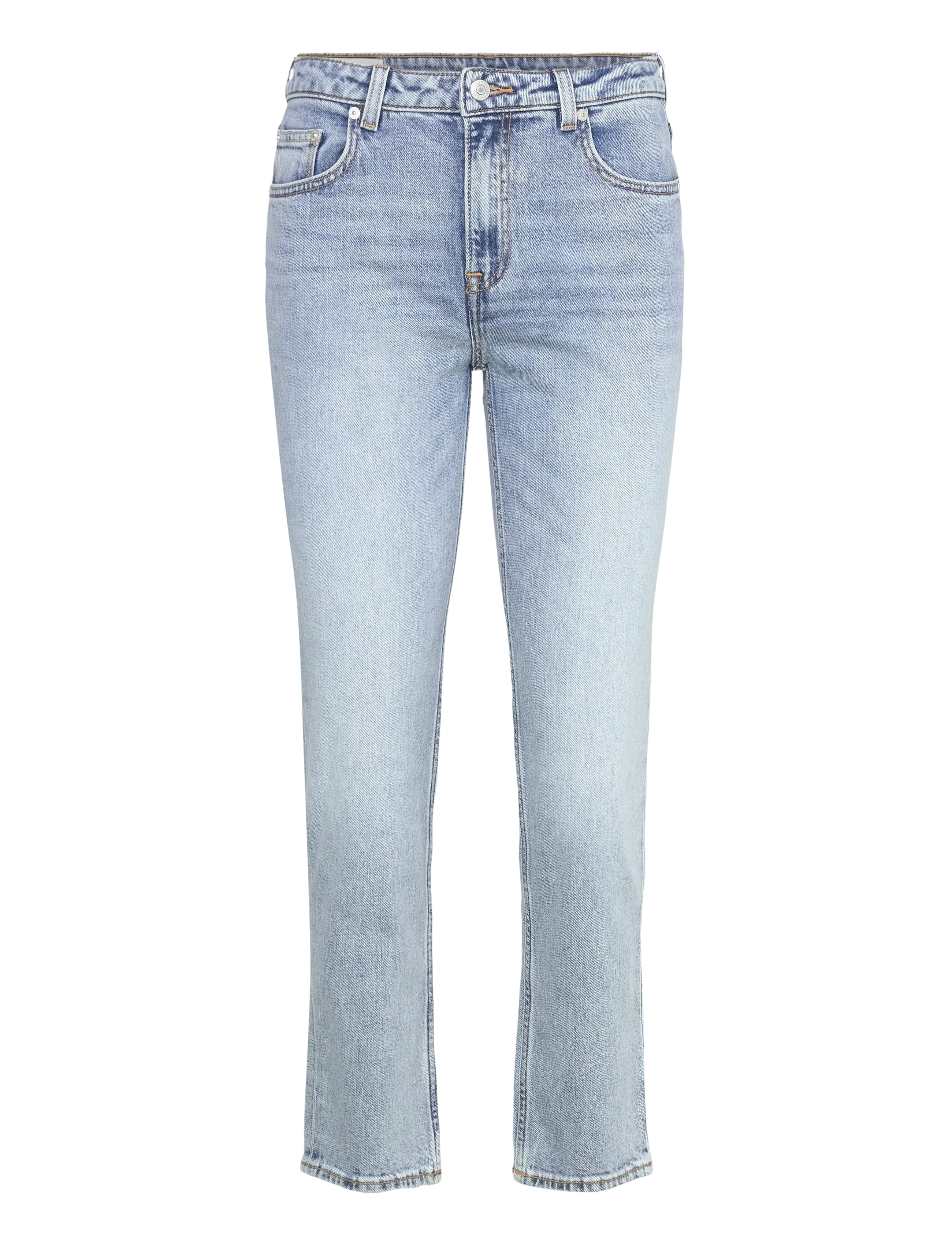 CROPPED STRAIGHT STRETCH JEANS - LIGHT BLUE WORN IN
