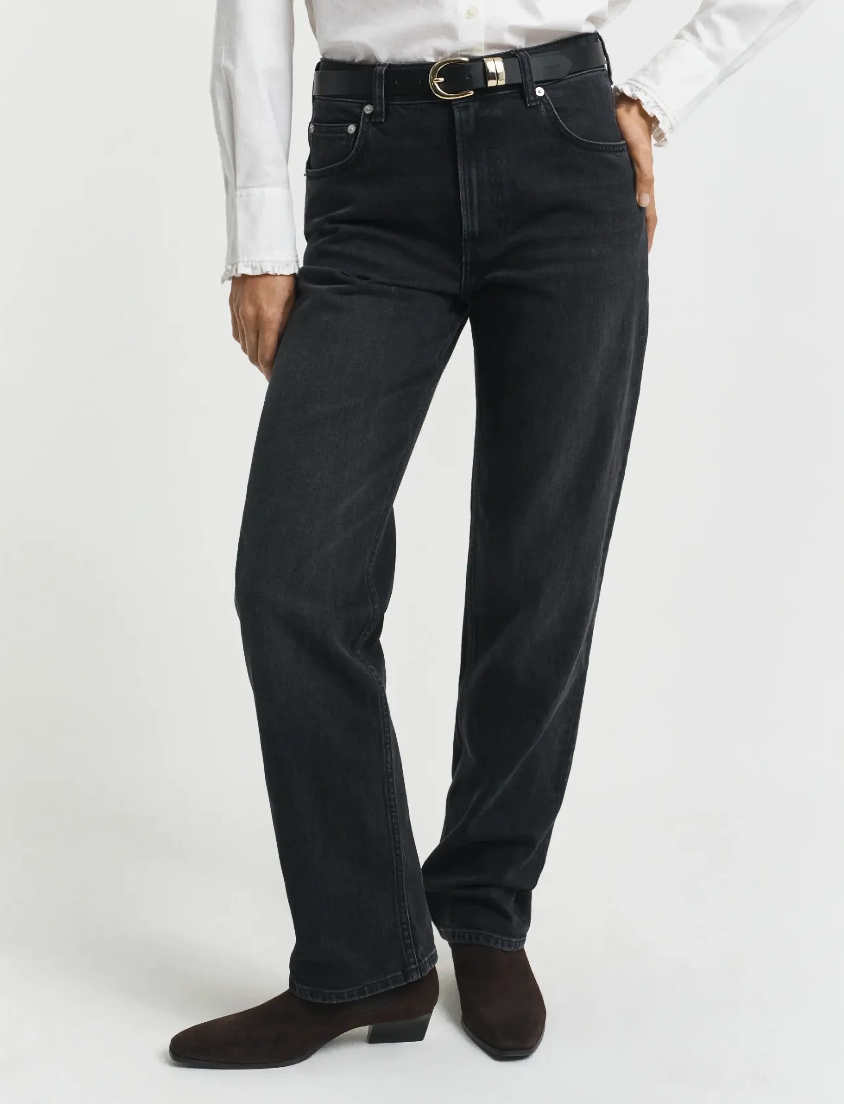 Gant STRAIGHT STRETCH JEANS - Transitional Layering - BLACK BROKEN IN / blue
