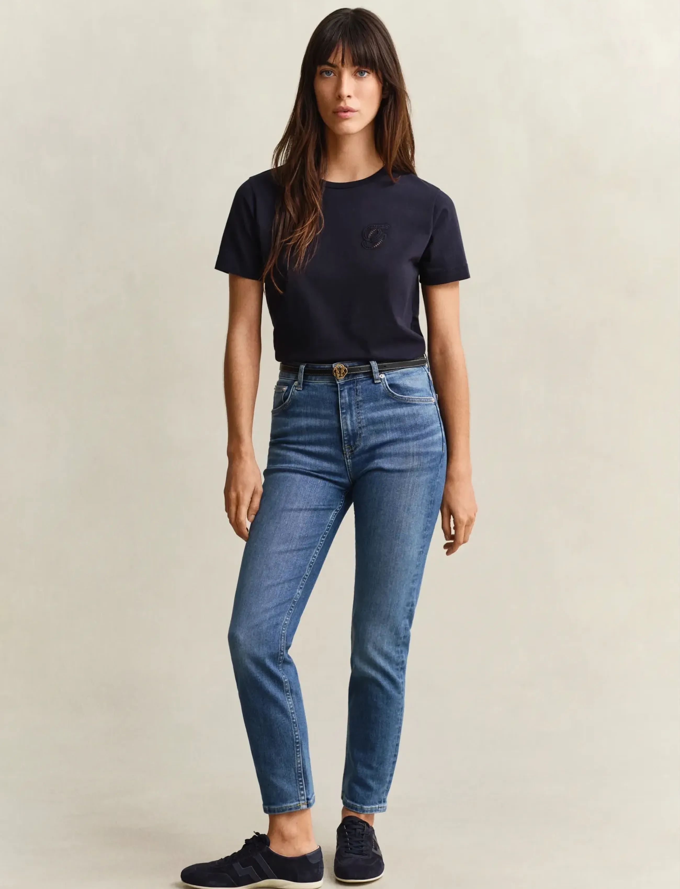 GANT CROPPED SLIM STRETCH JEANS - Nyheter - MID BLUE BROKEN IN / blue