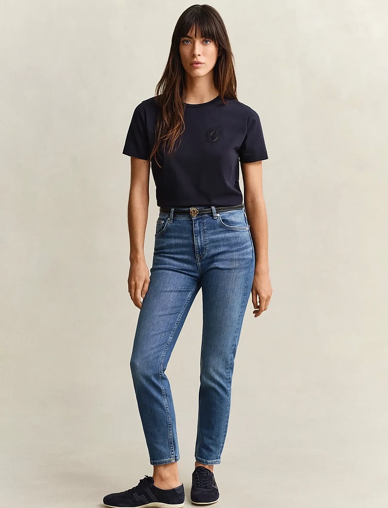 GANT - CROPPED SLIM STRETCH JEANS - kitsad teksad - mid blue broken in - 0