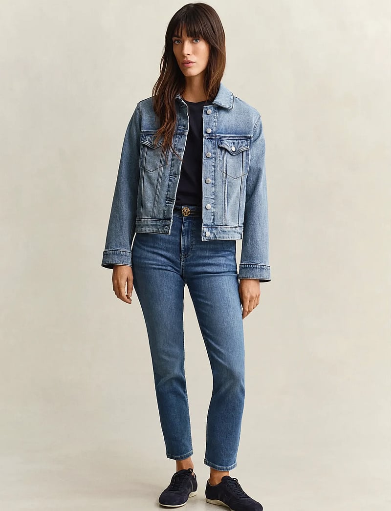 GANT - CROPPED SLIM STRETCH JEANS - kitsad teksad - mid blue broken in - 5