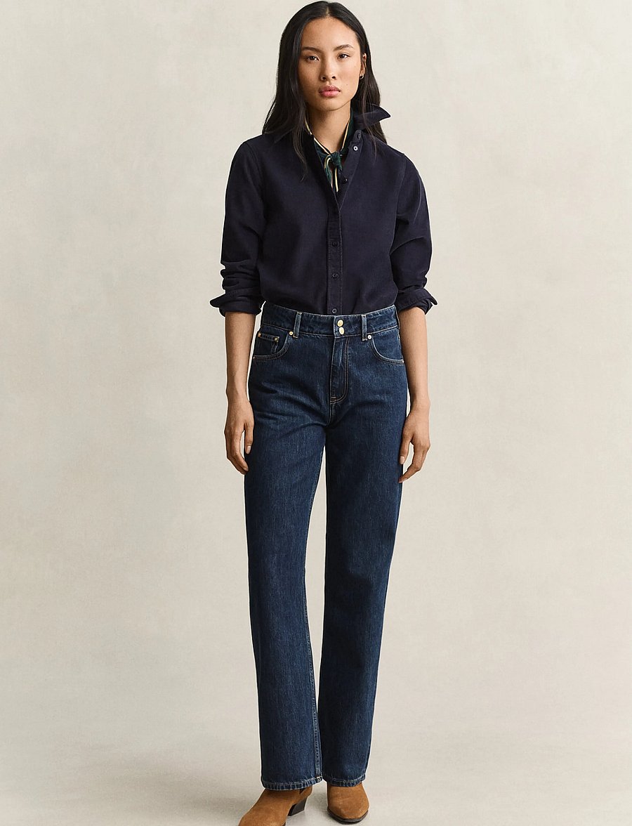 Gant - RELAXED DOUBLE BUTTON JEANS - schlaghosen - dark blue worn in - 1