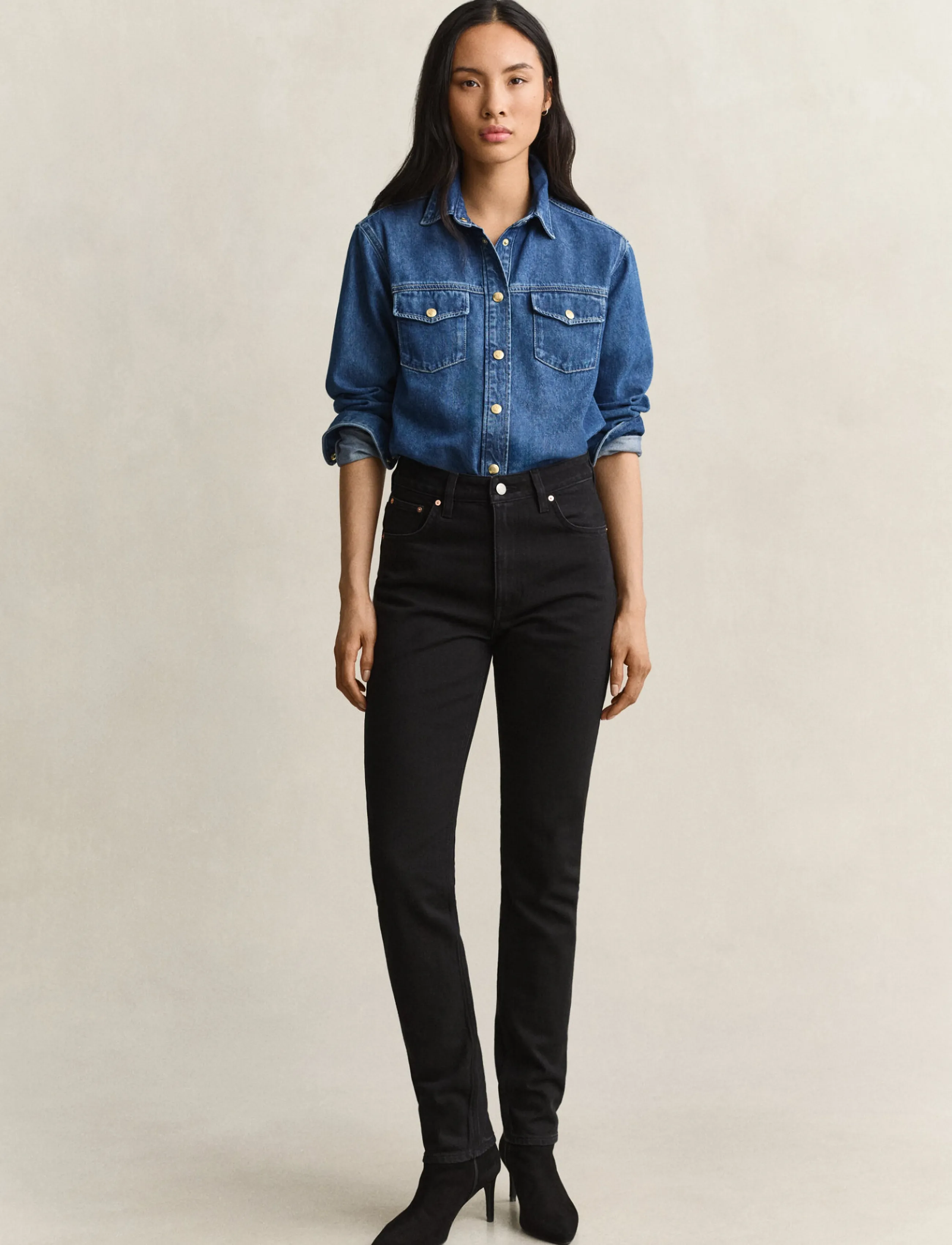 Gant - SLIM HIGH WAIST JEANS - black worn in - 1
