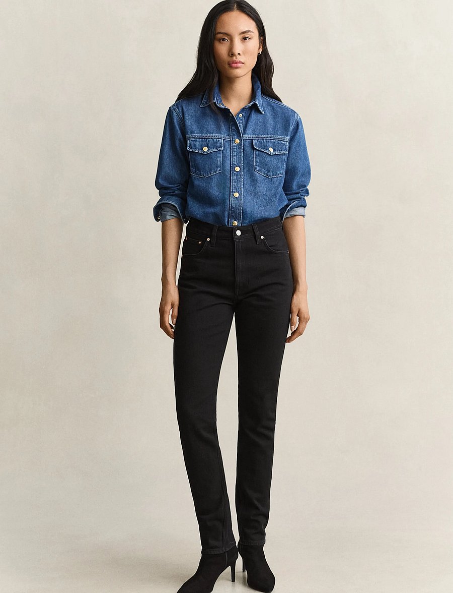 Gant - SLIM HIGH WAIST JEANS - slim fit džinsi - black worn in - 1