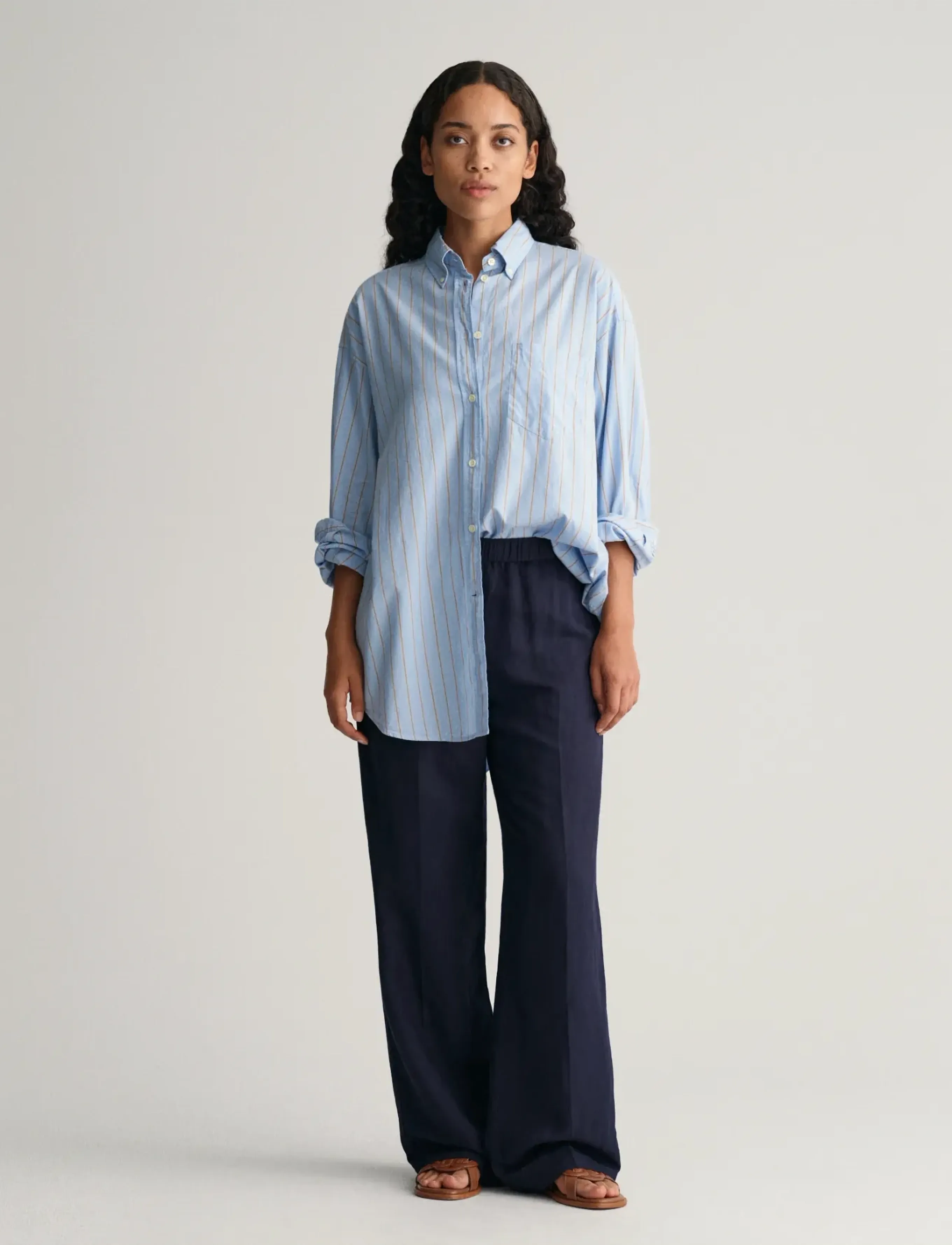GANT REL LINEN BLEND PULL ON PANTS - Kläder - EVENING BLUE / blue