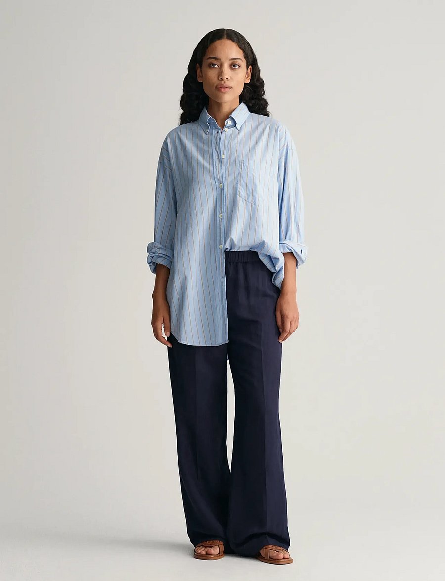 Gant - REL LINEN BLEND PULL ON PANTS - leinenhosen - evening blue - 0