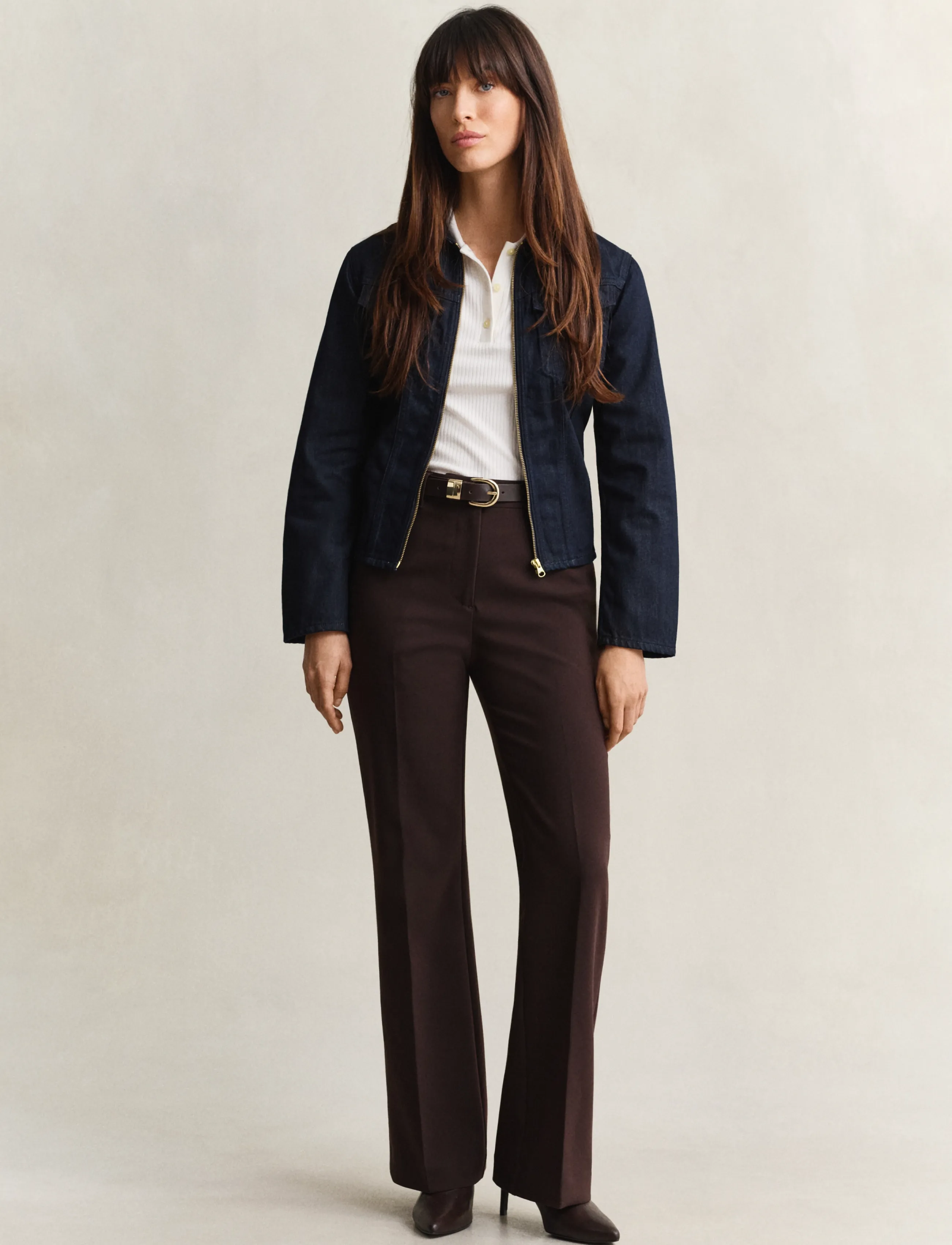 Gant Slim Flared Slacks, 44, Brown, Bukser > Lige Ben, Dame