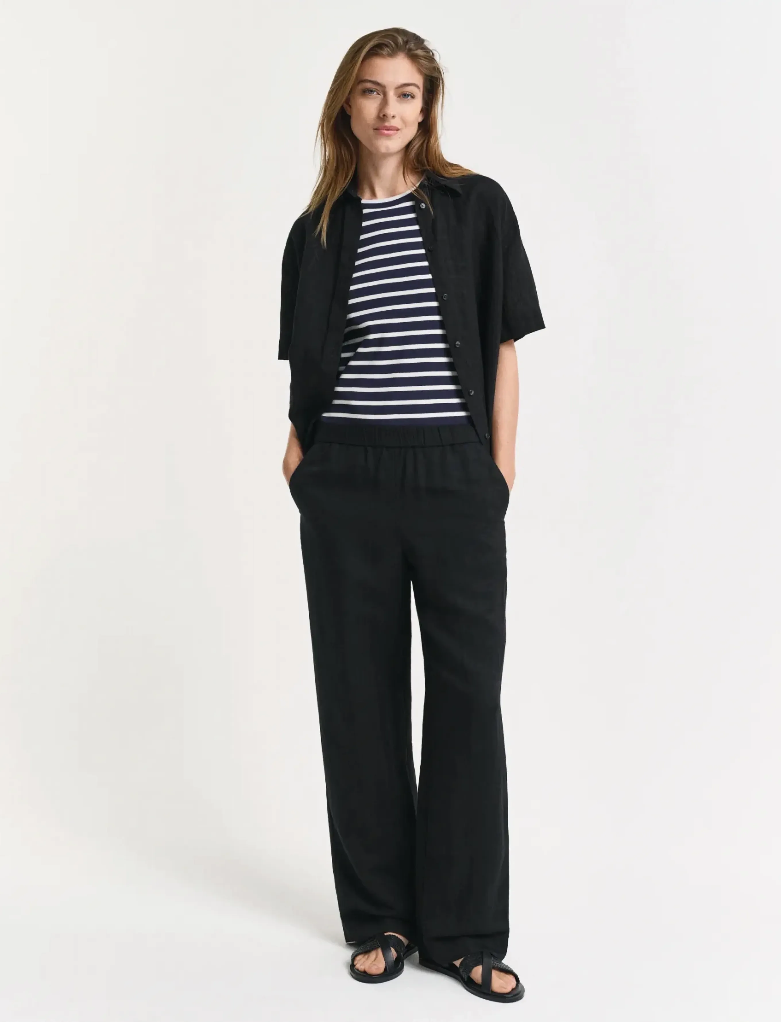 GANT LINEN BLEND PULL ON PANTS - Kollektsioonid - BLACK / black