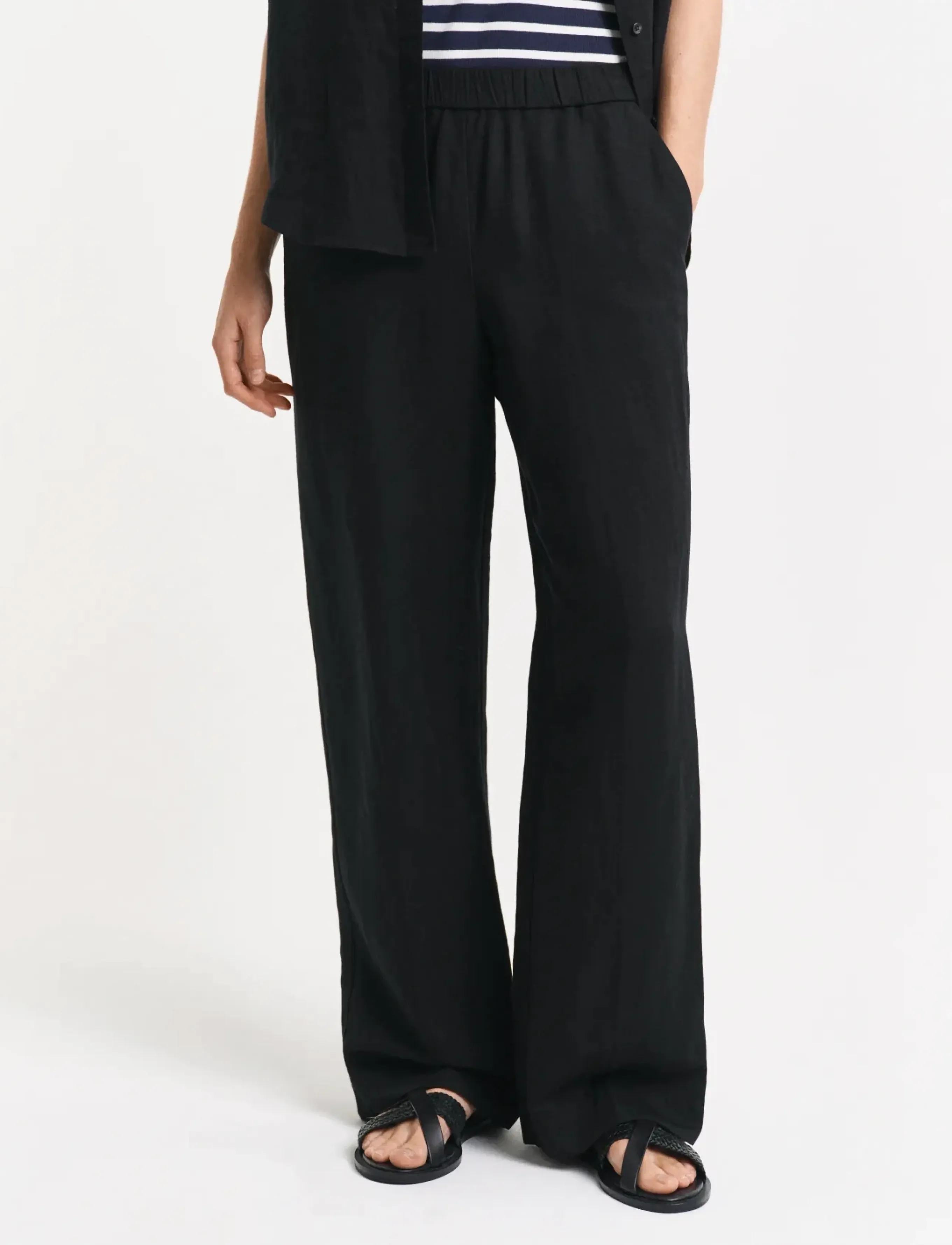 Gant - LINEN BLEND PULL ON PANTS - hørbukser - black - 4