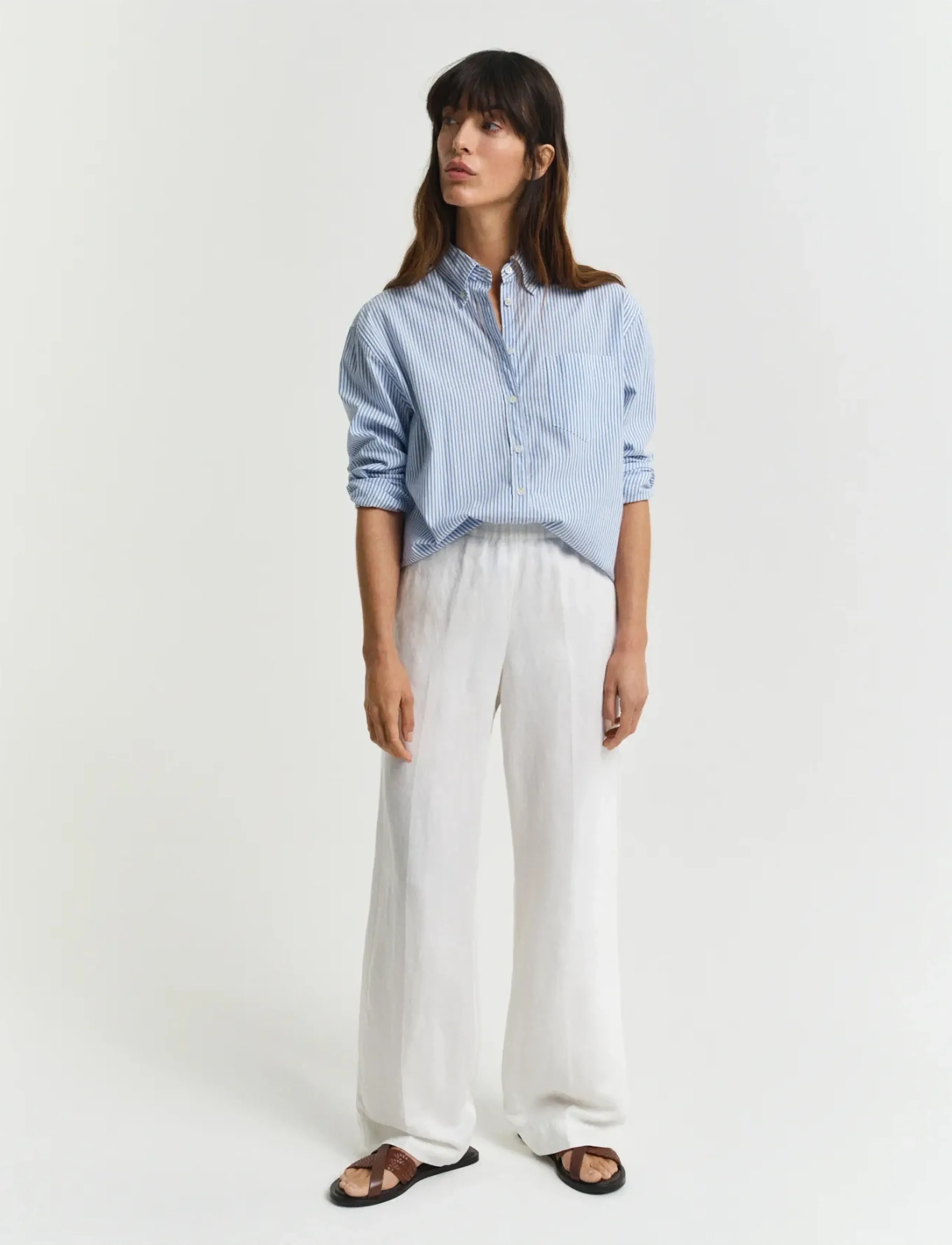 Gant LINEN BLEND PULL ON PANTS - Hosen - EGGSHELL / white