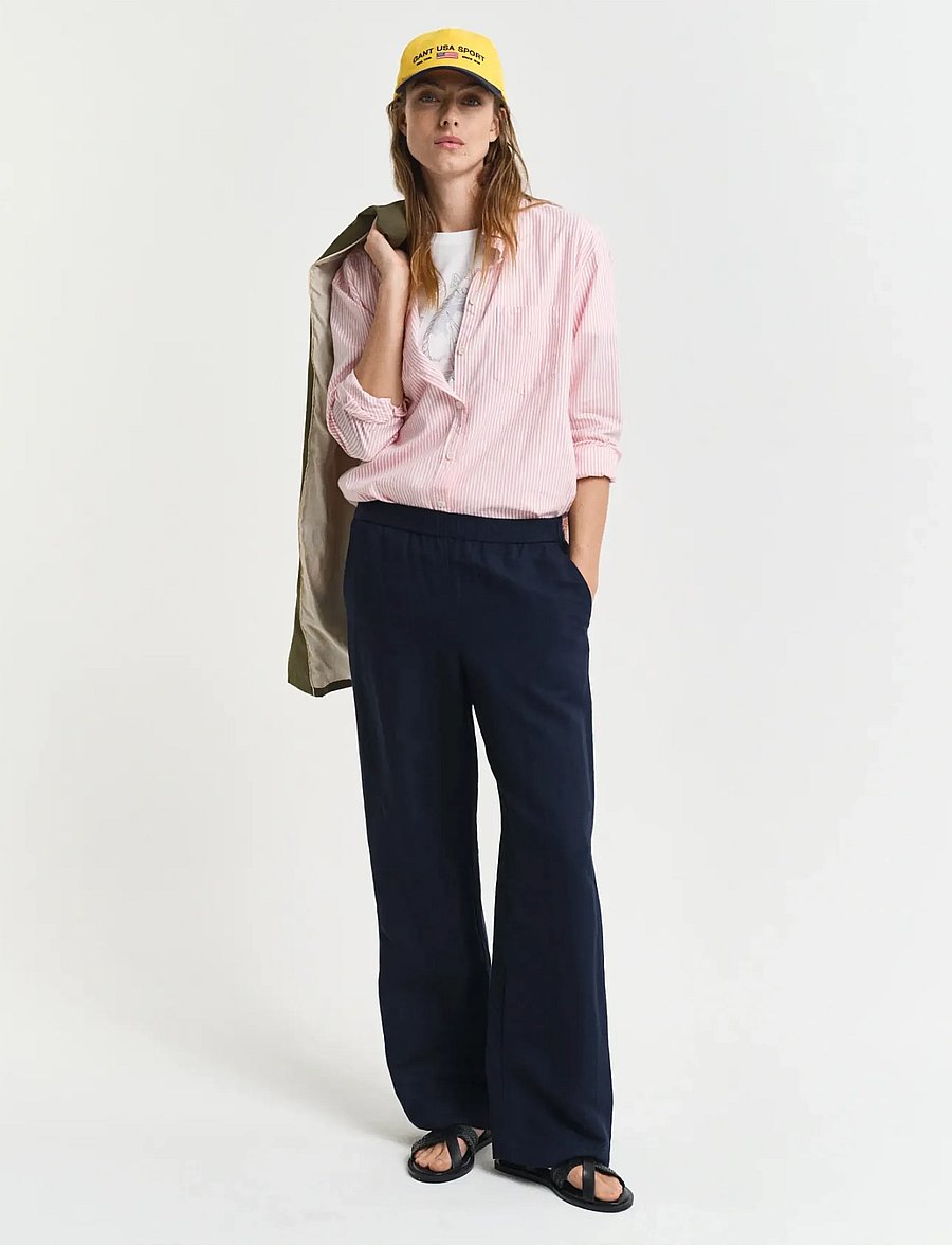 Gant - LINEN BLEND PULL ON PANTS - hørbukser - evening blue - 0
