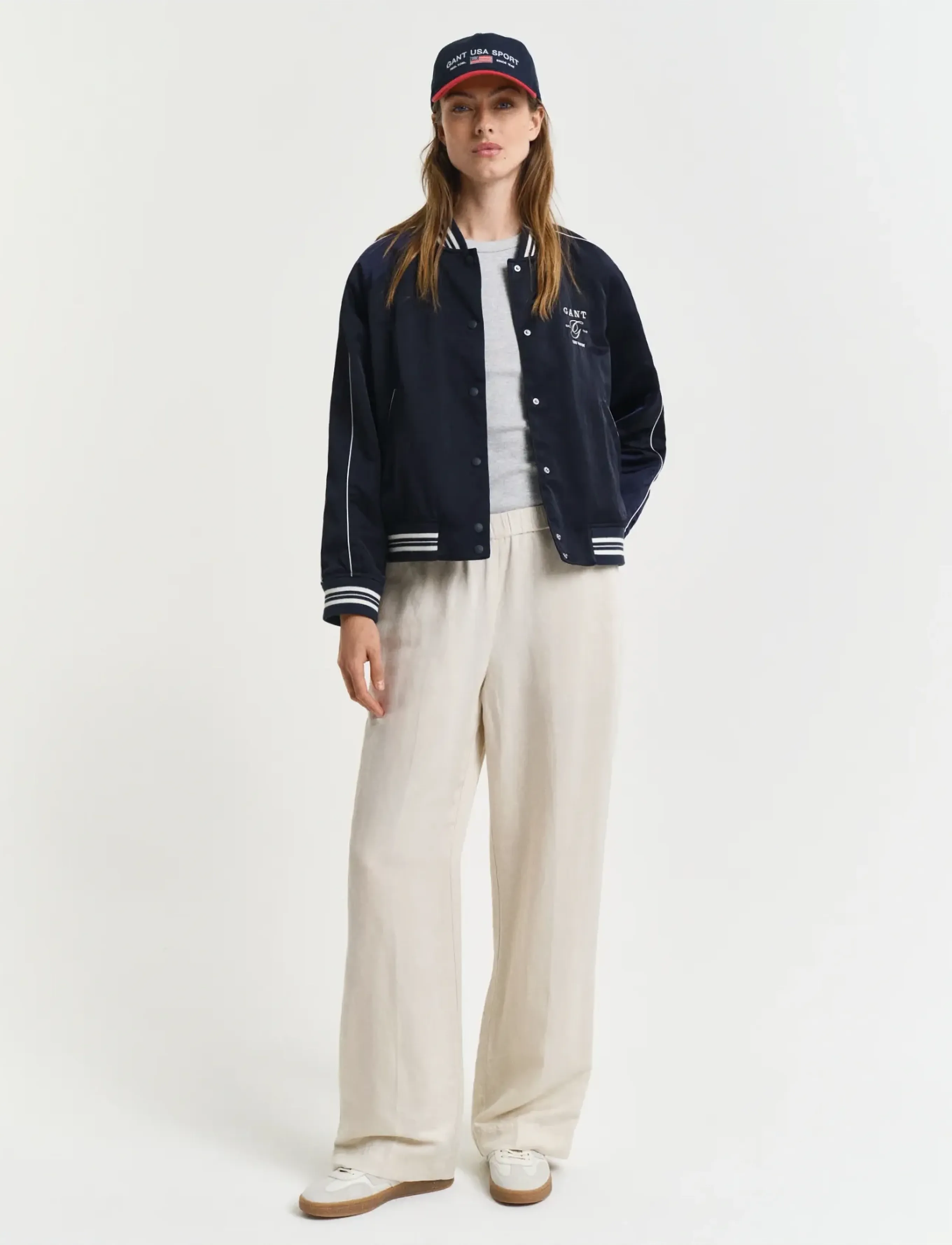 Gant Linen Blend Pull On Pants, 40, Trousers, Beige - Straight Leg, Frauen