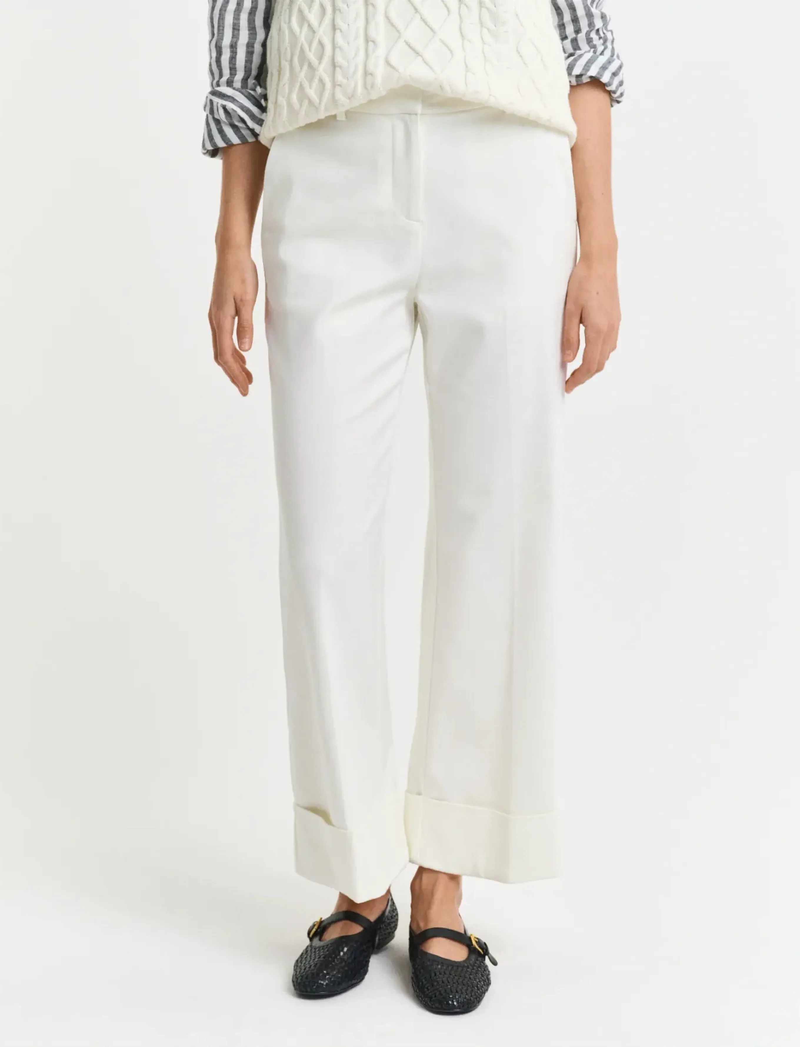Gant TURN-UP CREASE PANTS - Tøj - EGGSHELL / white
