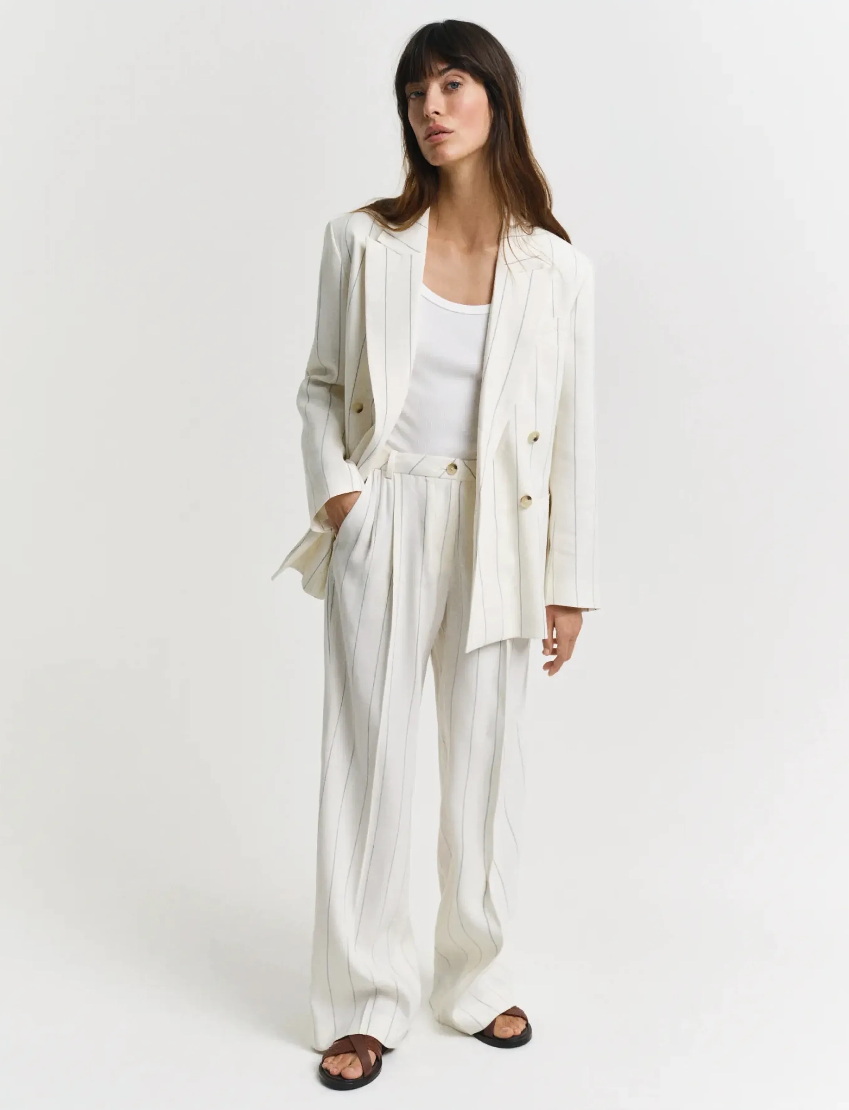 Gant TAILORED PLEATED LINEN BLEND PANTS - Transitional Layering - EGGSHELL / white