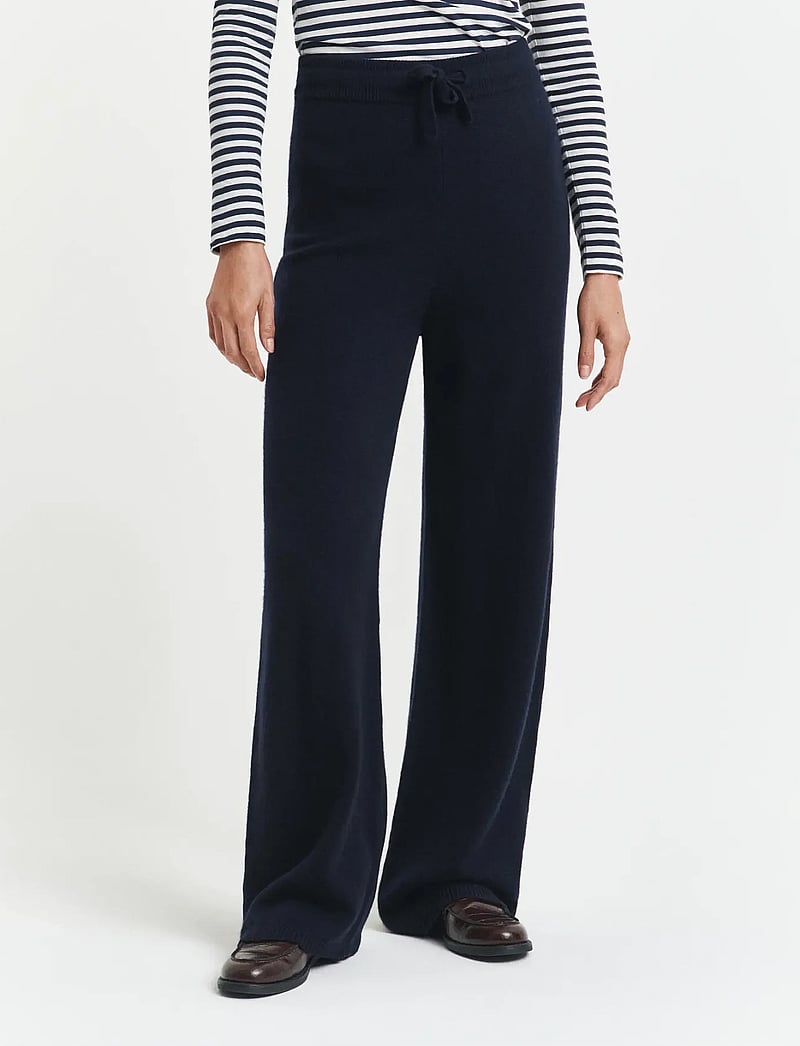 GANT - WOOL KNITTED PANTS - hosen mit weitem bein - evening blue - 0