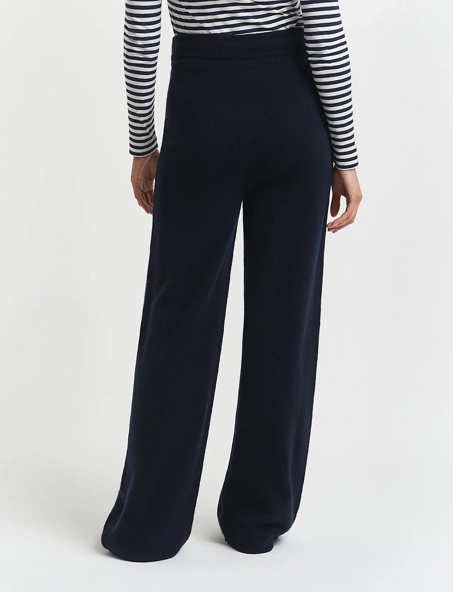 Gant - WOOL KNITTED PANTS - hosen mit weitem bein - evening blue - 5