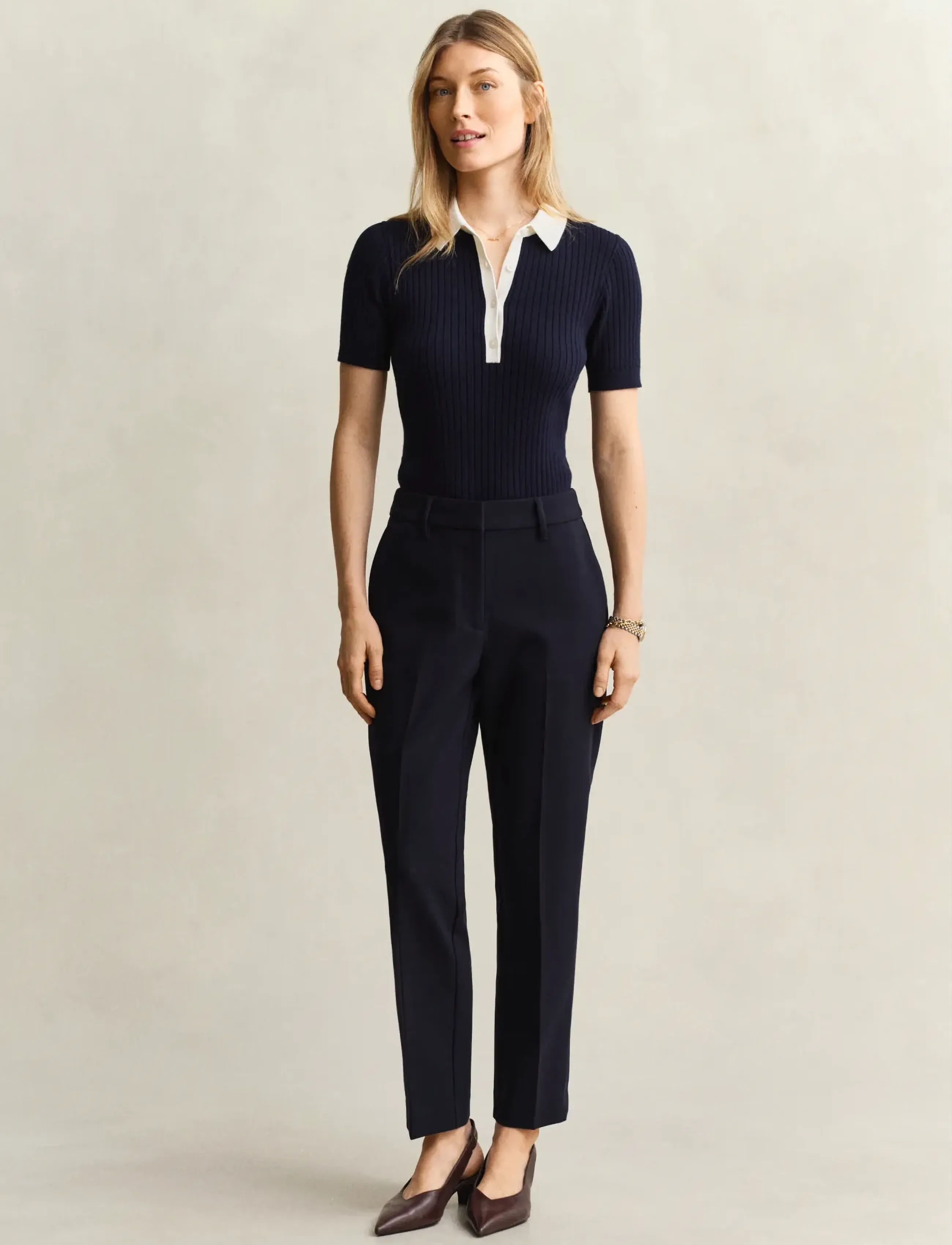 Gant Fluid Slim Slack, Kvinder, Korte Slim Slacks, Blå, Str: 34